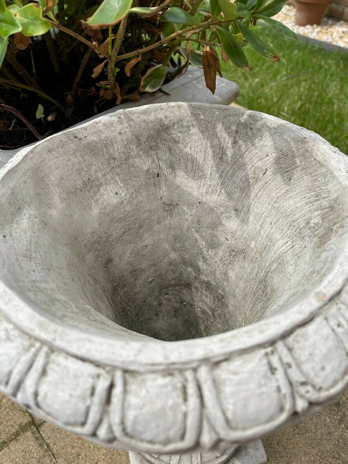 Fluted Stone Urn | Garden Statue Outdoor Ancient Classical Planter Trough Vase Ornament