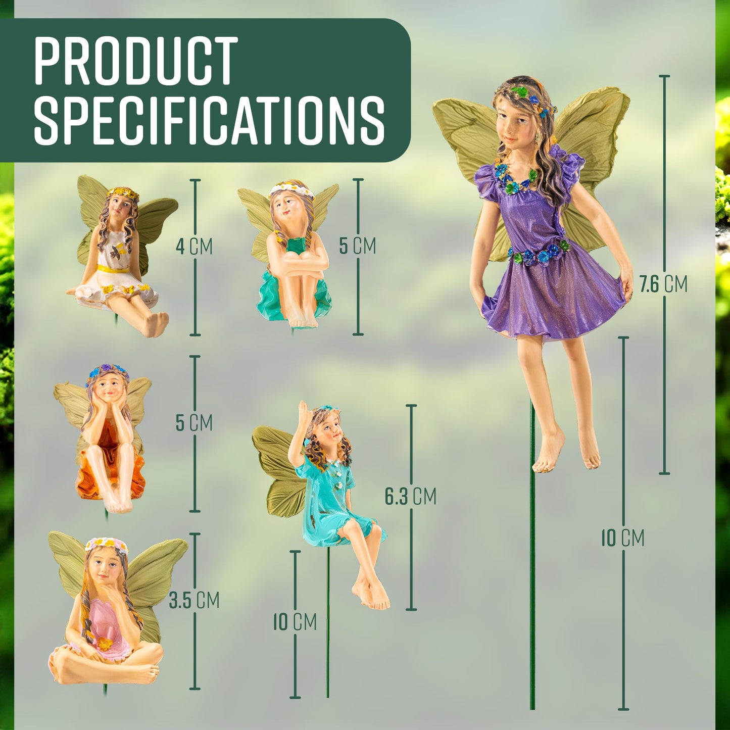 GloBrite Set of 6 Mini Fairies - Garden Outdoor Ornaments Decor Statue Accessories