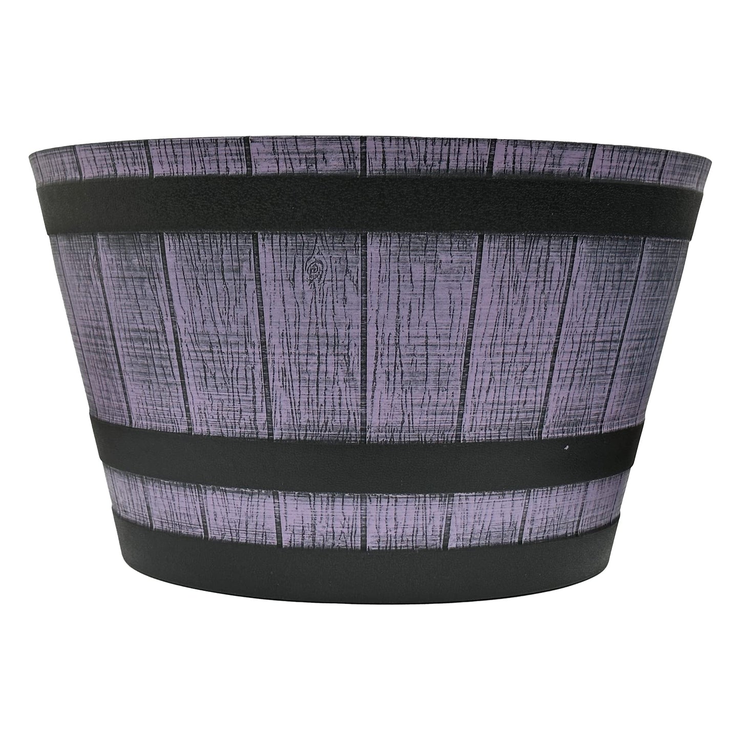 SG Traders Large Half Barrel Cask Planter, Flower Pots Outdoor Garden Planters, Indoor Plant Pot with Drainage Holes, Plastic, Stone Grey with Black Straps, 40cm