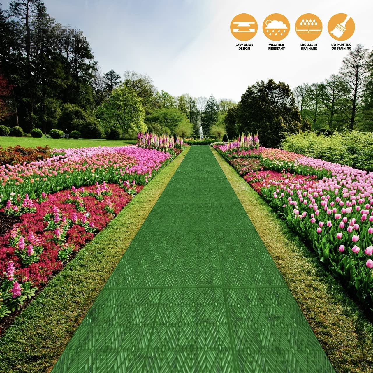 ADEPTNA Interlocking Easy Click Plastic Garden Deck Tiles Nonslip Path Floor Lawn Paving Patio – Durable non-slip Design (10 PACK GREEN)