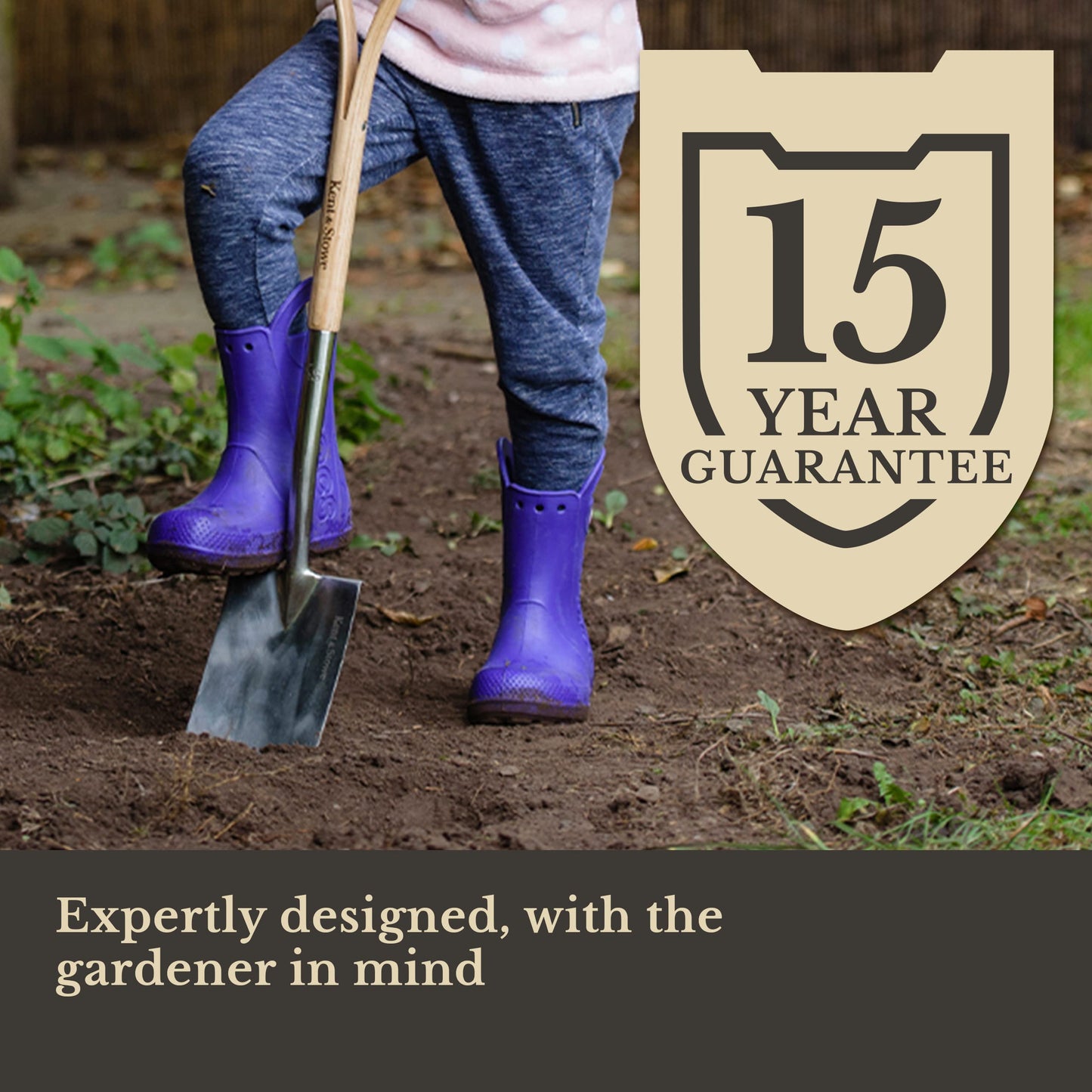 Kent & Stowe Kid's Stainless Steel Digging Spade, Compact and Light Garden Spade, Designed for Growing Gardeners, All Year Round Garden Tools Made from Stainless Steel and Ash Wood