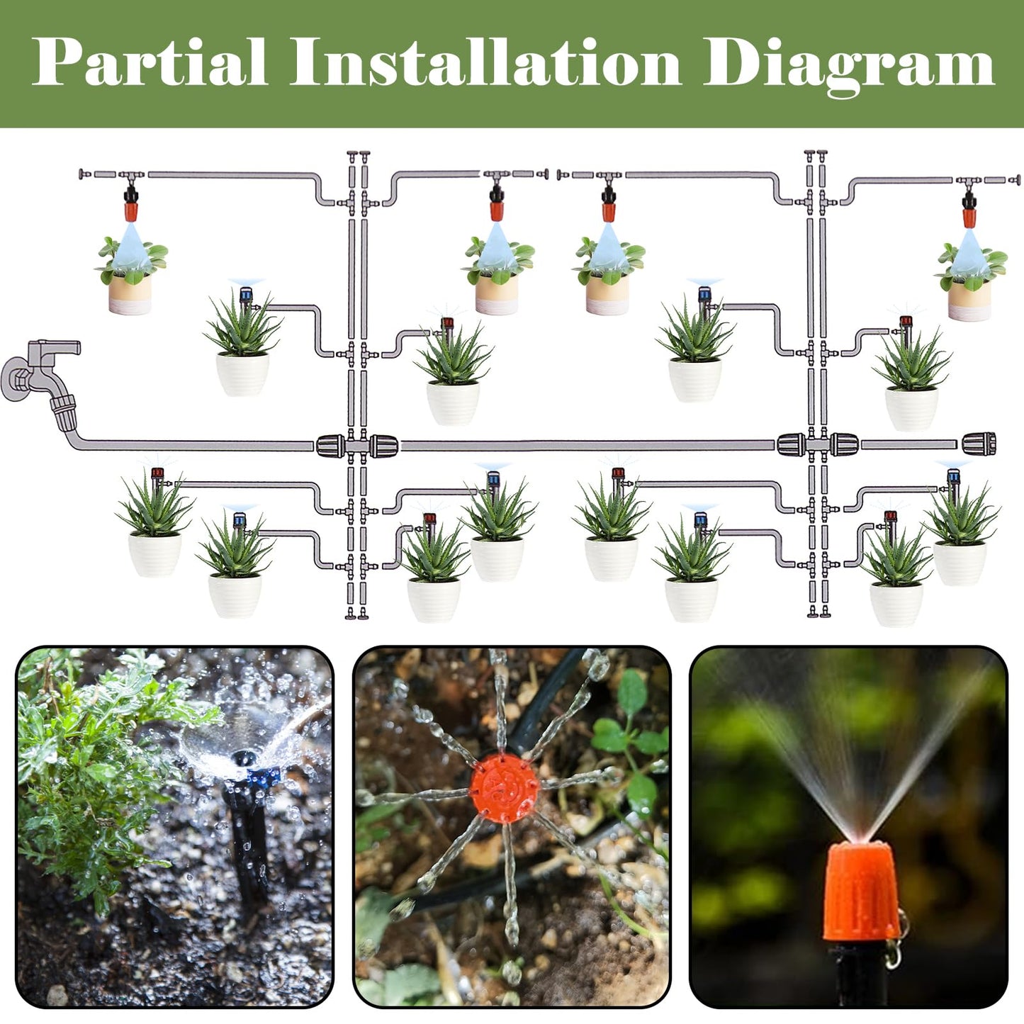200FT-40FT Irrigation System Kit, Automatic Watering System with 8/11mm Main Irrigation Tubing 4/7mm Distribution Tubing and Accessories, Drip Irrigation System for Greenhouse, Yard, Lawn, Plant