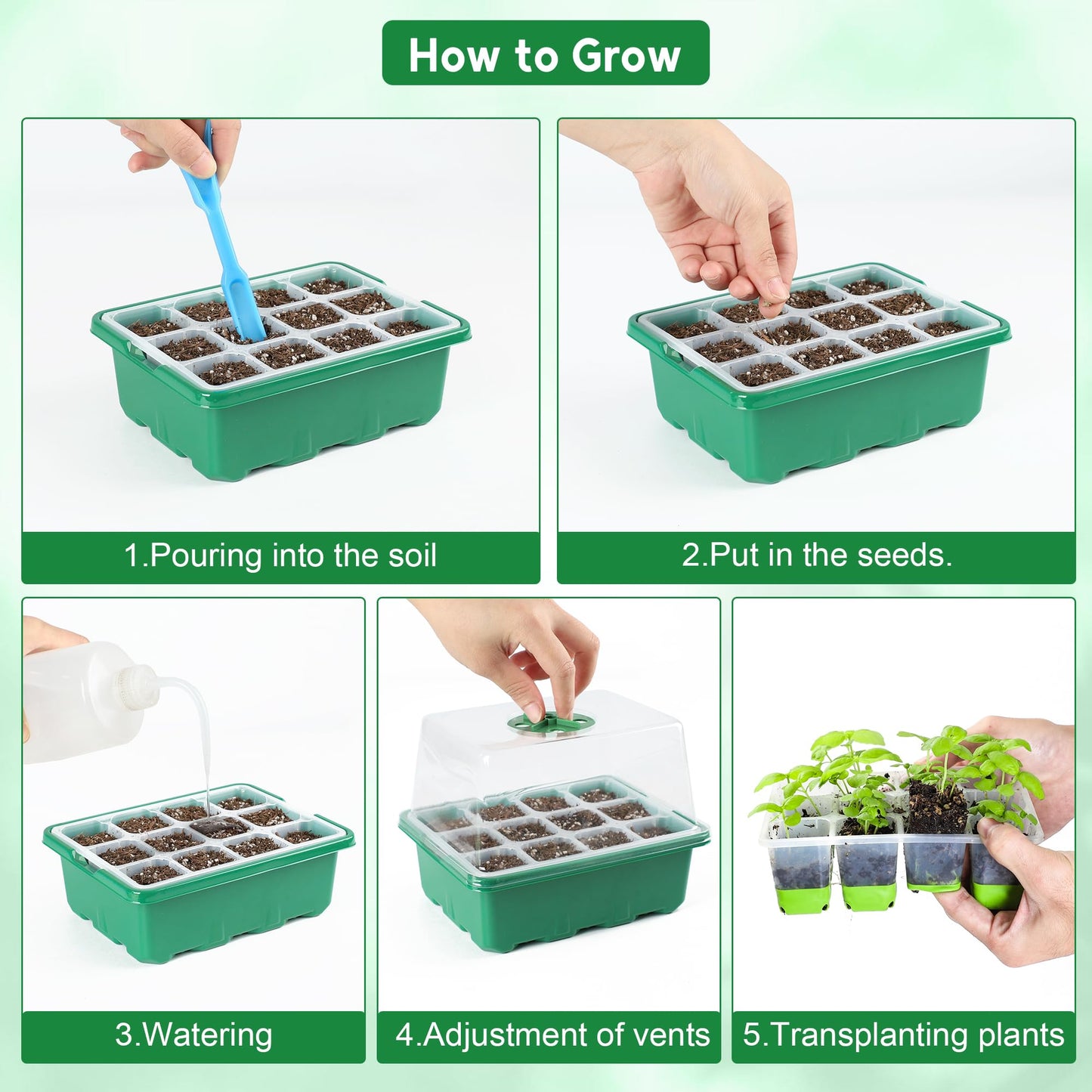 MIXC 6 Pack Seed Trays,72 Cells Seed Trays for Seedlings Reusable, Seed Propagator with Lids, Germination Trays Kit for Germination and Growth in Greenhouse,Garden,Dark Green