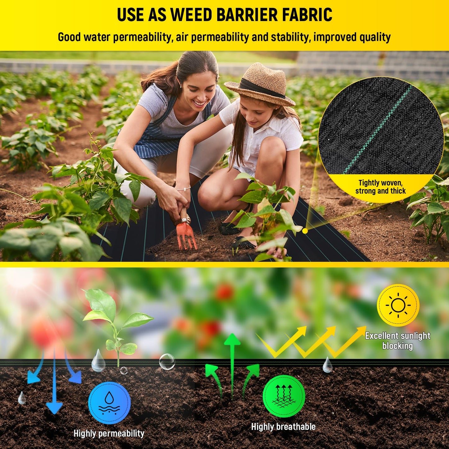 VELPAX Weed Control Membrane 1Mx50M Heavy Duty Weed Control Fabric, UV stabilised Weed Barrier Fabric,Ground cover Membrane for Weed Barrier in Ground Cover,Garden,Raised Bed, Underdecks and Walkways