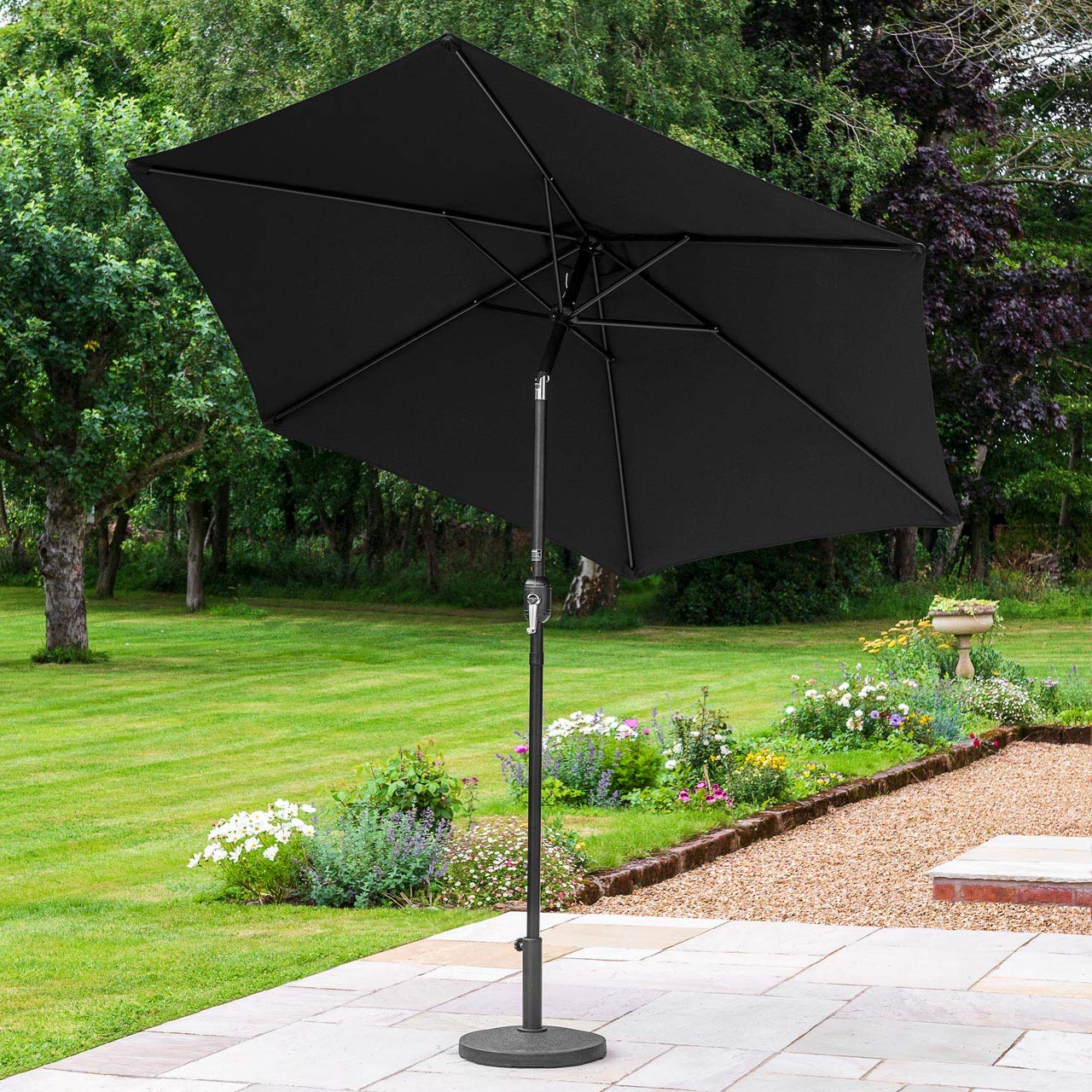Harrier 2.7m Garden Parasol with Crank Handle & Tilt Function [5 Colour Options] – Outdoor Garden Patio Umbrella with Optional Waterproof Cover (Black, Parasol Only)