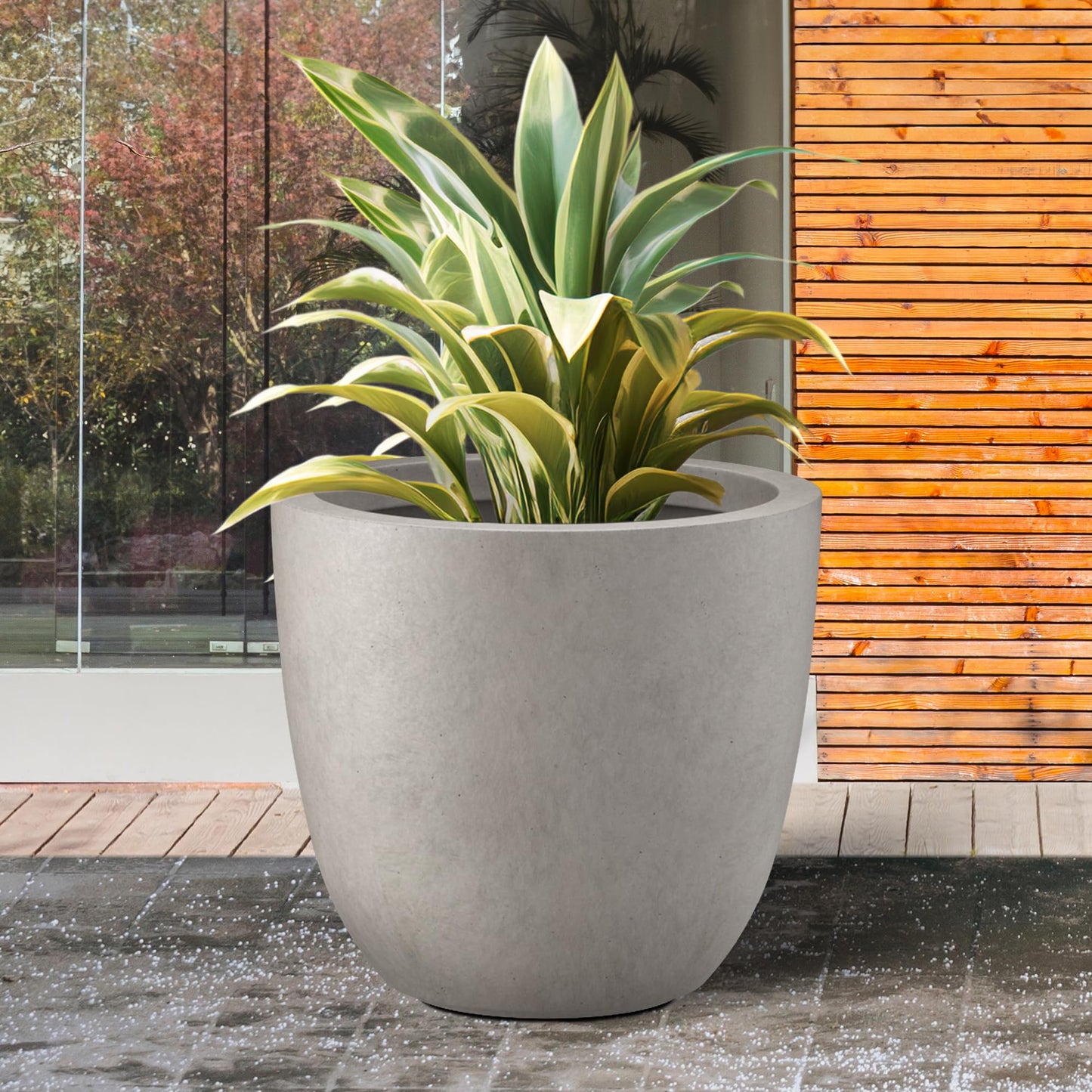 Kante 18 Inch Dia Round Concrete Planter, Indoor Outdoor Large Plant Pot with Drainage Hole and Rubber Plug for Home Patio Garden, Weathered Concrete