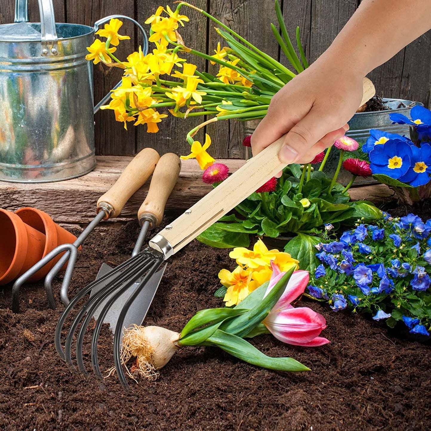 SHANFEEK Garden Rake Claw Landscape Dethatcher Thatching Rake for Digging Clam Shell Defoliation Weed Remover Tool Hoe Hand Tool for Garden Loose Soil-Aooka