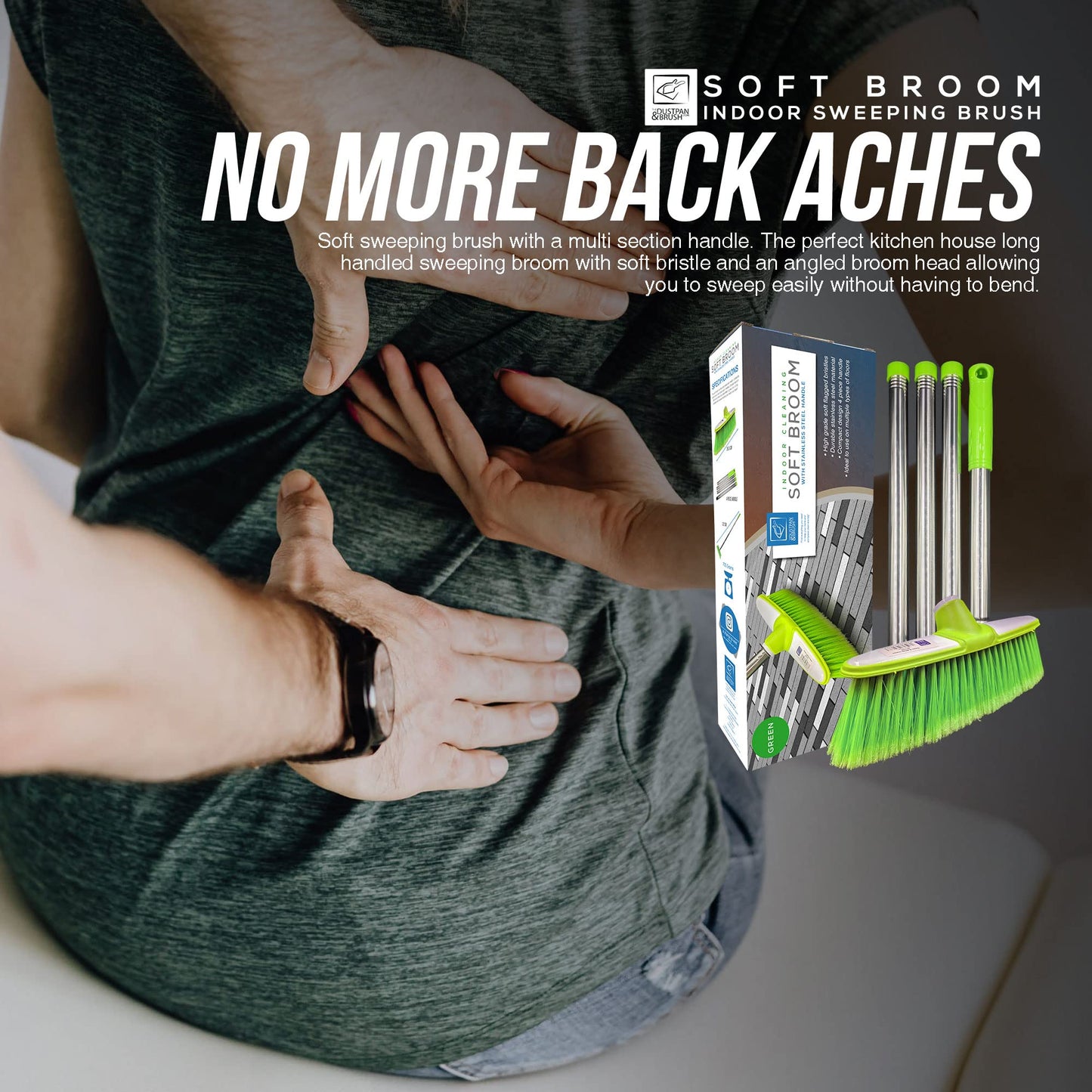 Soft Broom Indoor Sweeping Broom Brush with Stainless Steel Handle - The Perfect Indoor Sweeping Kitchen Floor Brush Broom for Your House - The Long Handled Brush Sweeper Broom (Green)