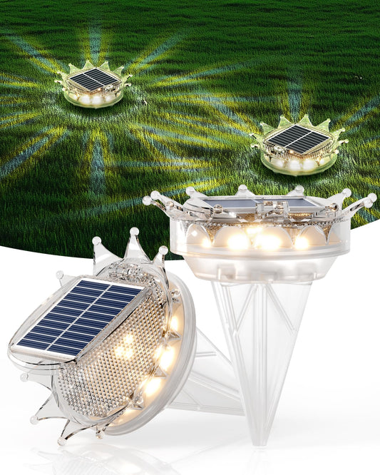 Asteria Outdoor Floor Lights 2Pack, IP67 Waterproof Outdoor Solar Ground Lights, Solar Crown Light – Ideal for Illuminating Lawns, Gardens, Pathways, Landscaped Areas, Walkways. (Warm Light)