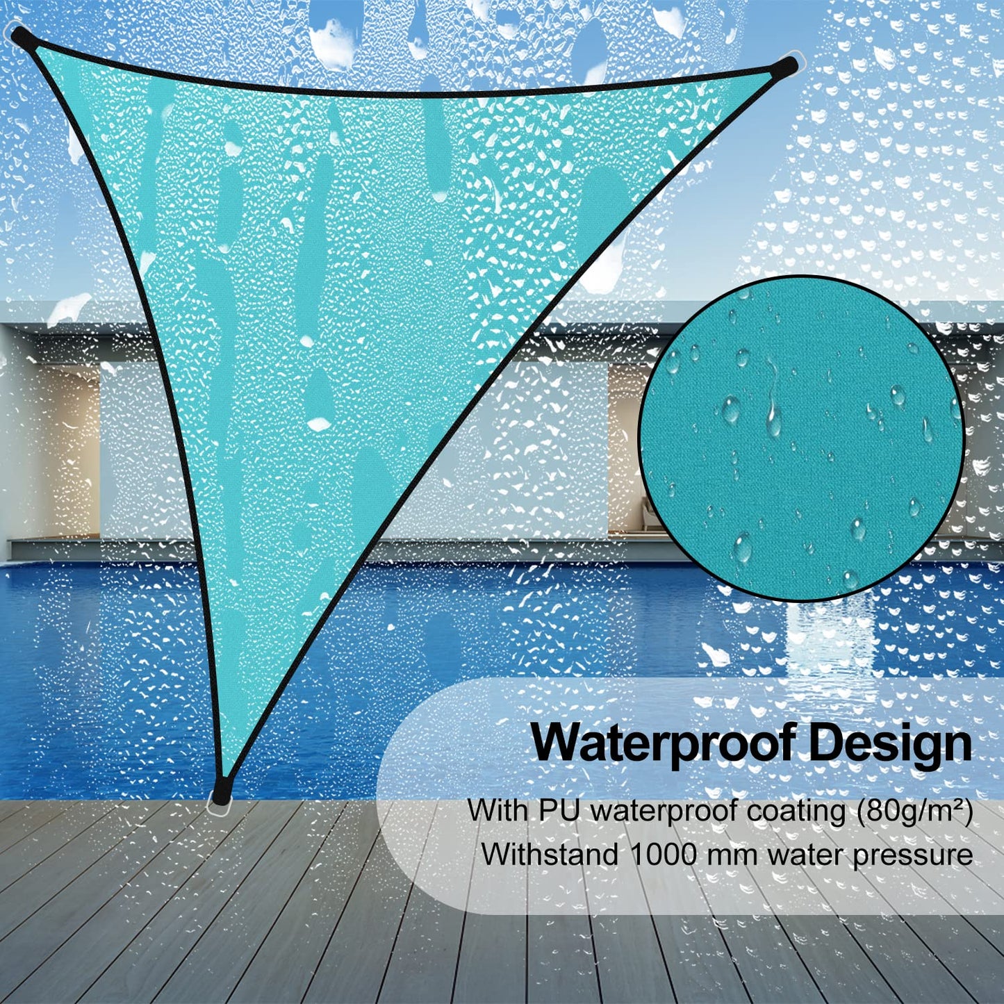 supregear Shade Sail, 3x3x3 m Triangular Shade Sail Waterproof UV Blockage Sun Sail Canopy Awning Shelter for Outdoor Courtyard Garden Patio Carport Lawn Swimming Pool, Blue