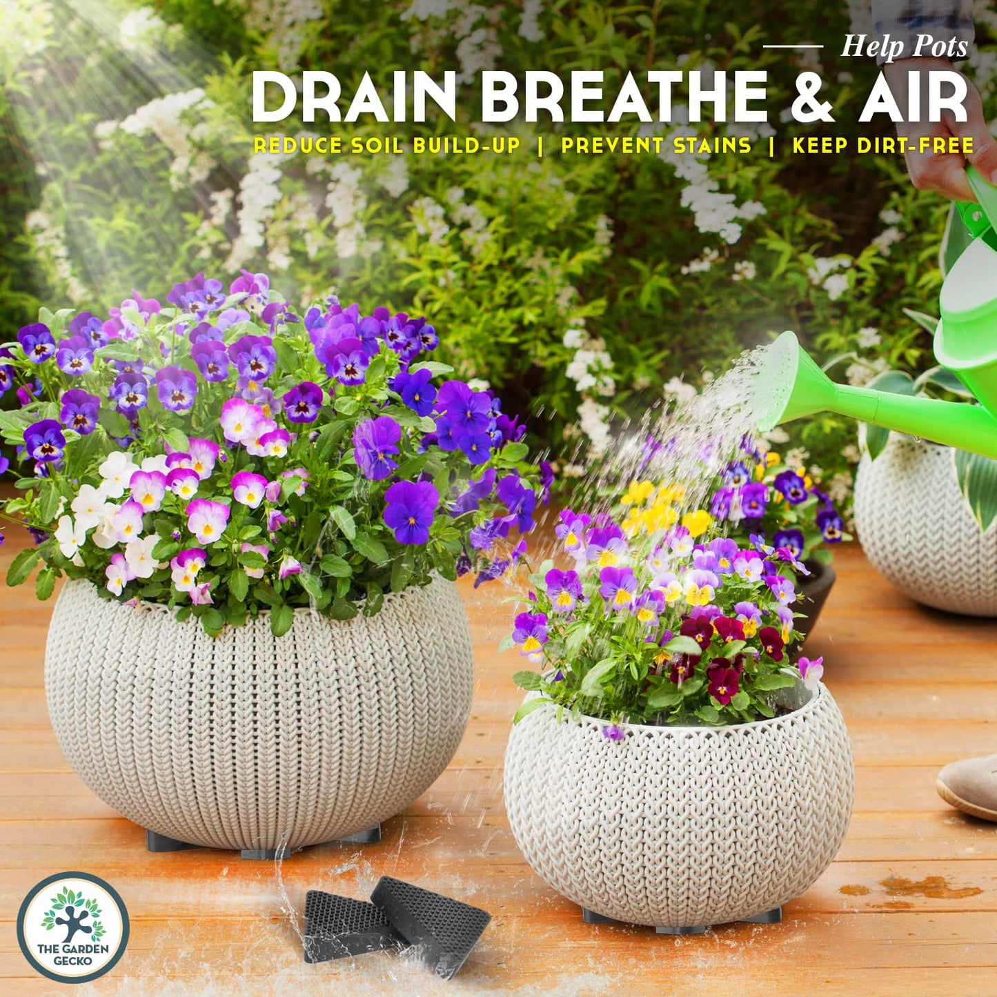 The Garden Gecko Invisible Pot feet for outdoor plant pots and flowers, solid rubber pot risers with a custom non-slip triangle surface grip | 24 PCS Solid Triangles