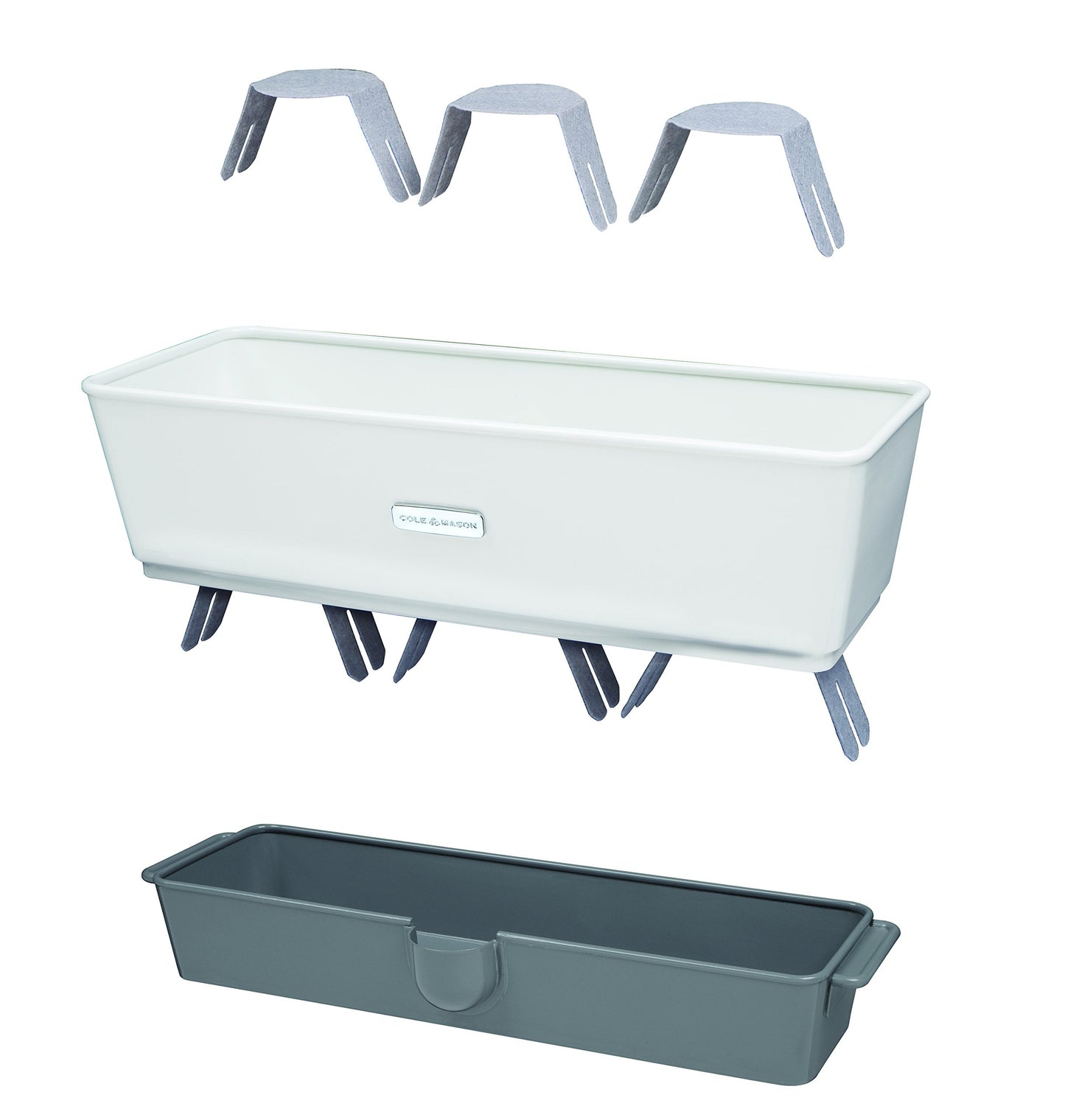 Cole & Mason Burwell Self-Watering Potted Herb Saver, Windowsill Herb Planter Herb Box/Indoor Herb Garden, Triple, Suitable for 3 pots (85 mm), Includes 12 x Pads, White/Grey