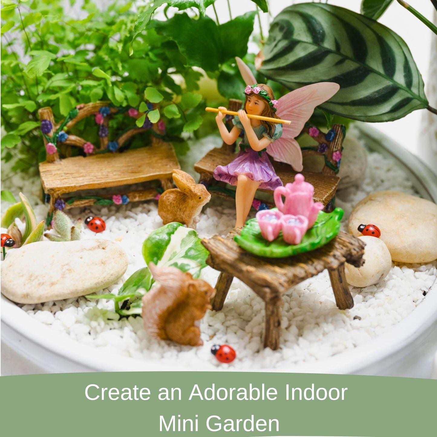 PRETMANNS Fairy Garden Fairy - Fairy Garden Accessories - Miniature Garden Fairies - Small Fairy Figurine for Outdoor Miniature Garden with Fairy Furniture, Squirrel & Bunny 14 Piece