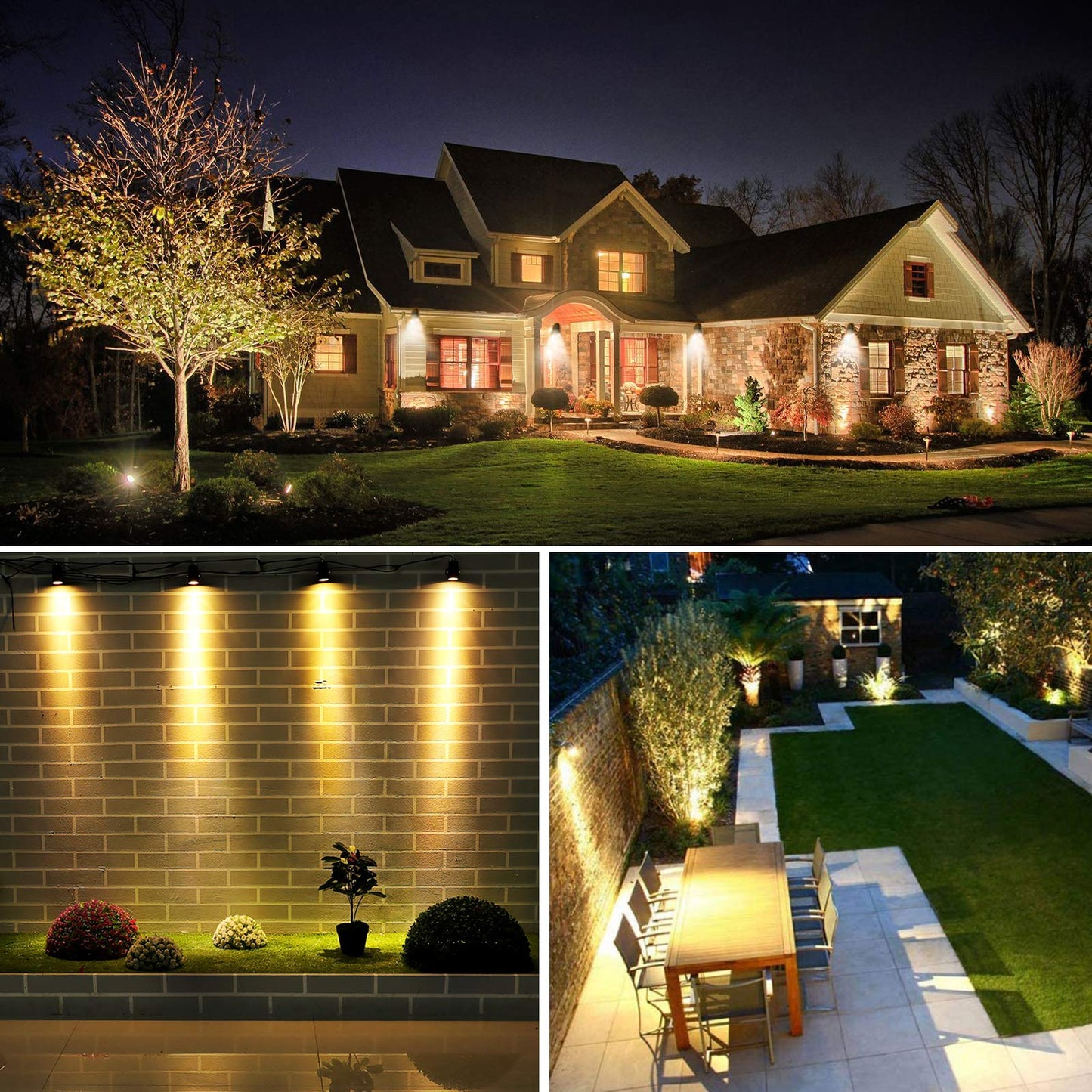 Svater Garden Spotlights Mains Powered, 46FT/14m 4-in-1 LED Landscape Lights Warm White 3000K 14V IP65 Waterproof Outdoor Garden Lights Pathway Lighting for Lawn Yard, Patio,Driveway,Party
