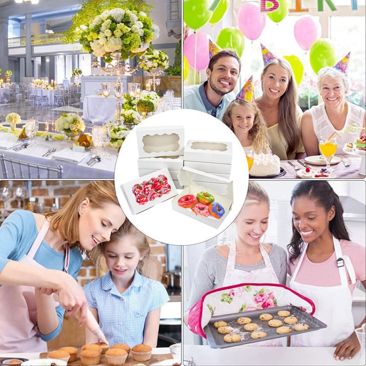 YankMooM 15Pack Cake Boxes with Window,21.5x13.5x5cm White Bakery Boxes with Display Cookie Packing Boxes for Cakes,Donuts,Muffins,Macaroon and Gift Packing