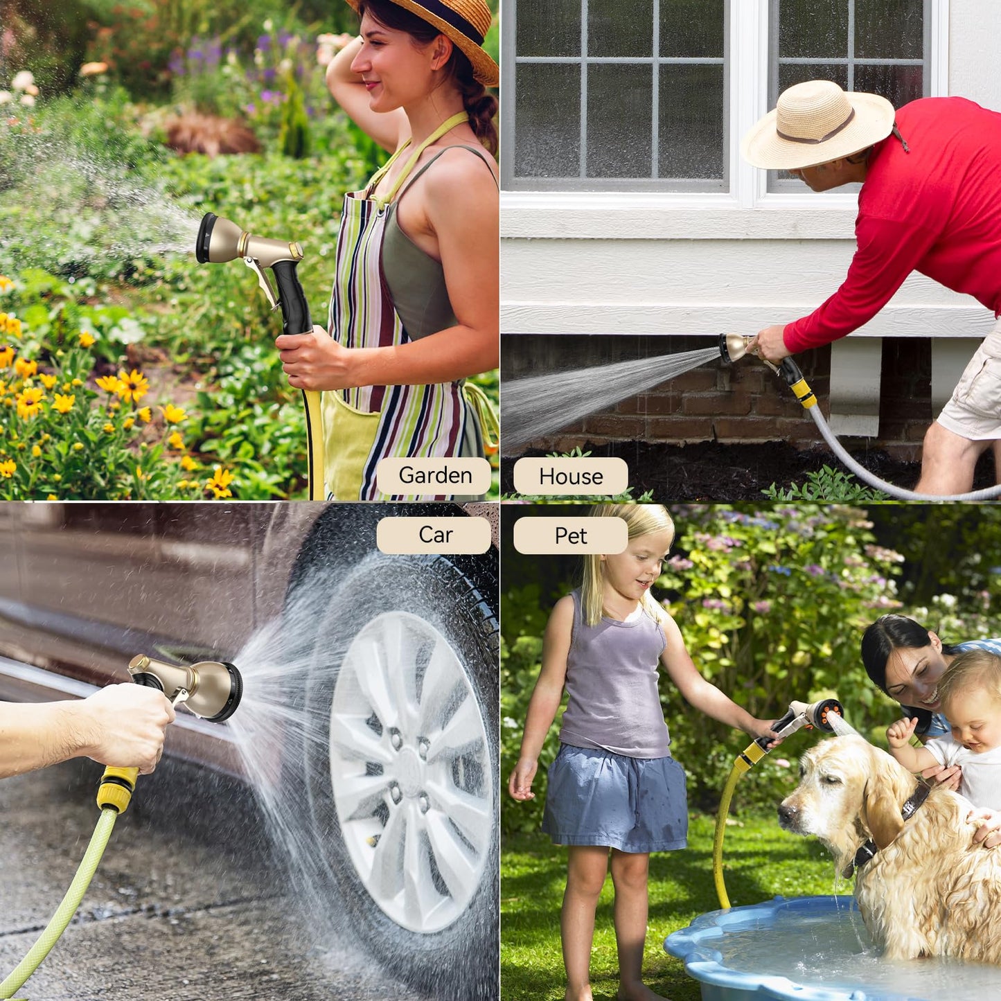 VOXON Hose Pipe Spray Gun, Heavy Metal Garden Hose Spray Gun with 9 Patterns, High Pressure Sprayer with Non-Slip Grip, for Plants Watering, Car Washing and Pet Showering