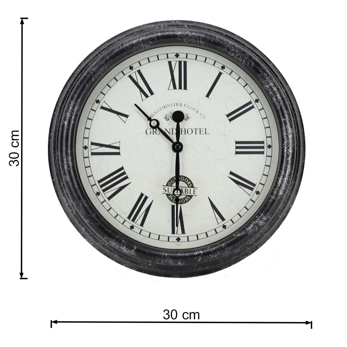 Smart Garden Biarritz Black Silver Wall clock 12" 30cm Indoor And Outdoor