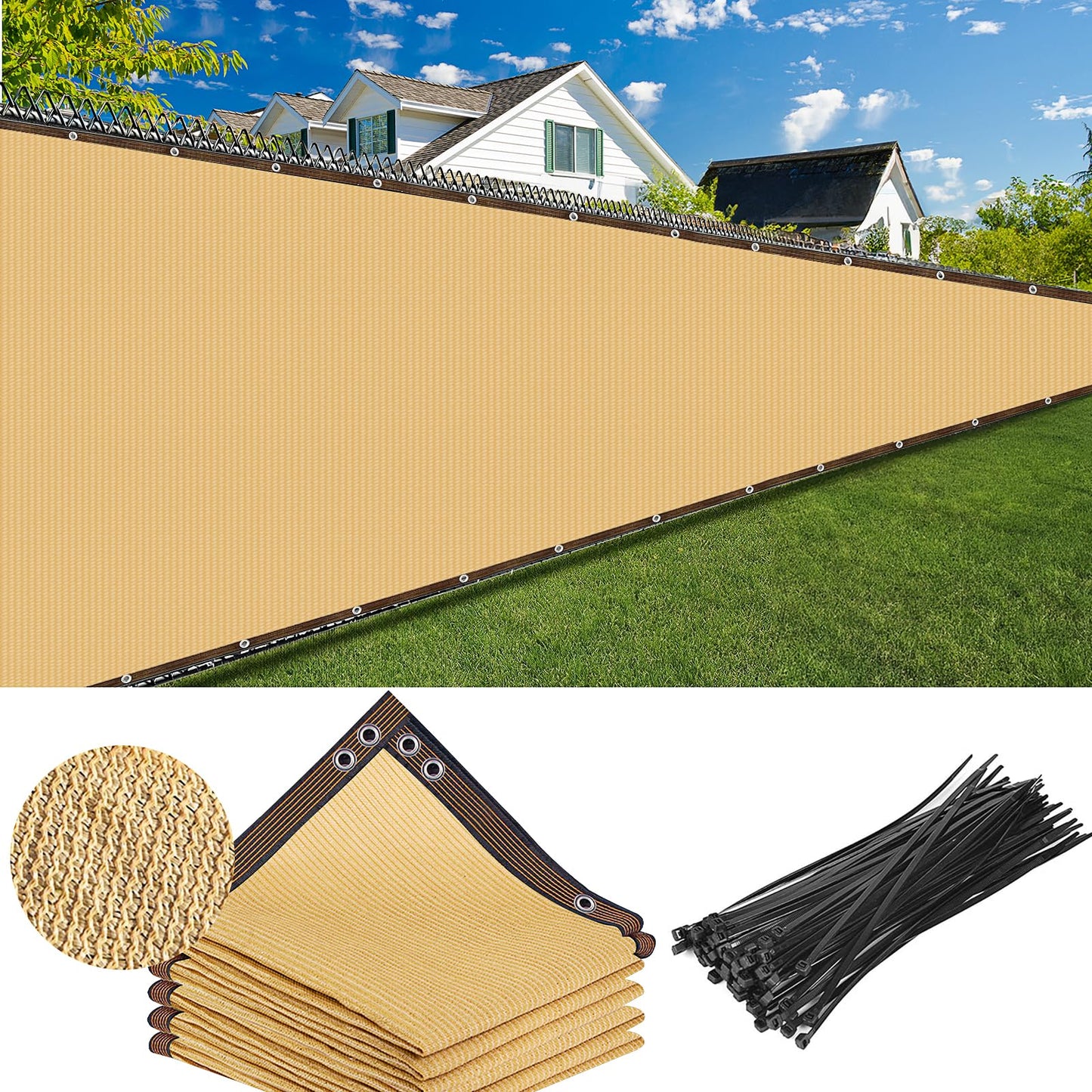 LYCN Garden Privacy Fence Screening, 2x10 m HDPE Privacy Netting Sunblock Shade Cloth Mesh Net Cover, Green