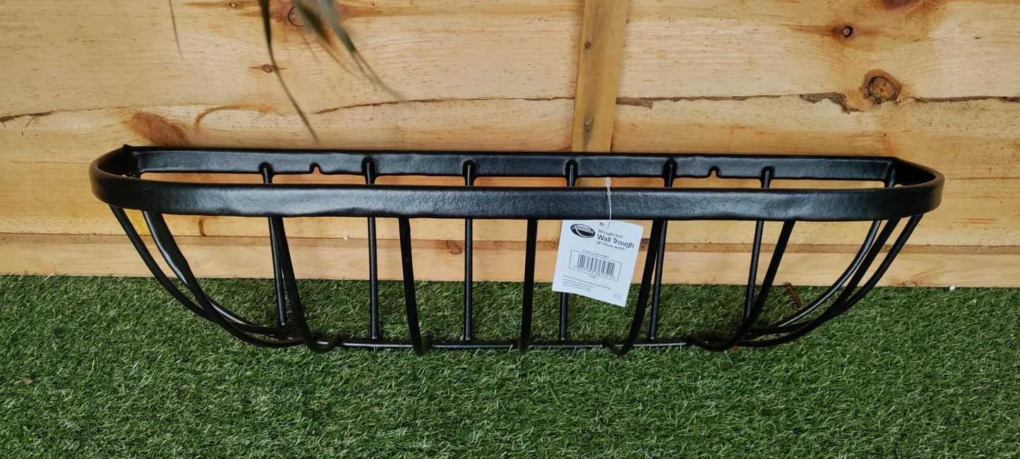 2 x 24 Inch Wall Trough Planter Black Wrought Iron Wall Mounted Garden Flower Basket
