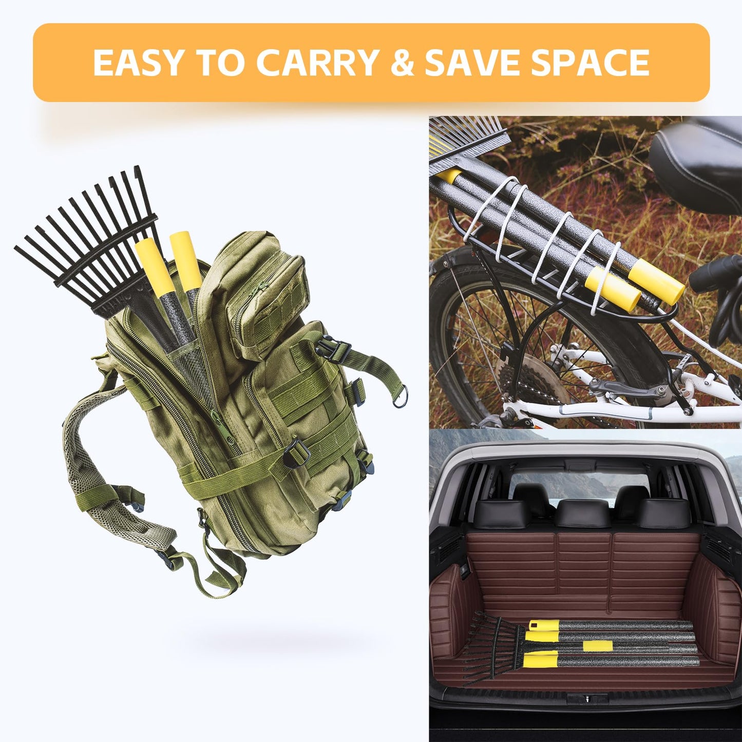 Garden Leaf Rake 5 FT, 21 cm Width 152 cm Long Heavy Duty Small Leaf Rake 11 Tines, Adjustable Steel Handle,Garden Leaf Rake Shrub Rake for Collecting Debris in Flower Bed, Delicate Plants, Lawn ,Yard