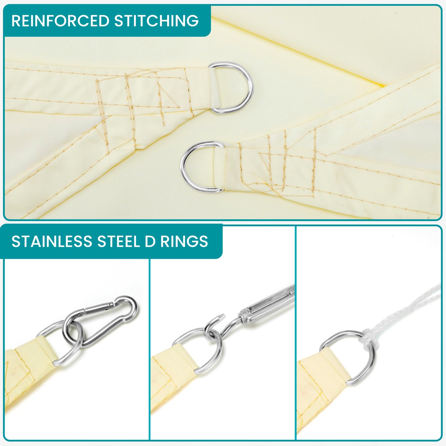 Belle Vous Cream Triangle Sun Shade Sail Set - 2 x 2 x 2m/6.5 x 6.5 x 6.5ft Waterproof Sunshade Awning Canopy with Ropes - Outdoor UV Block Sunscreen Canopy Shelter for Garden Patio or Backyard