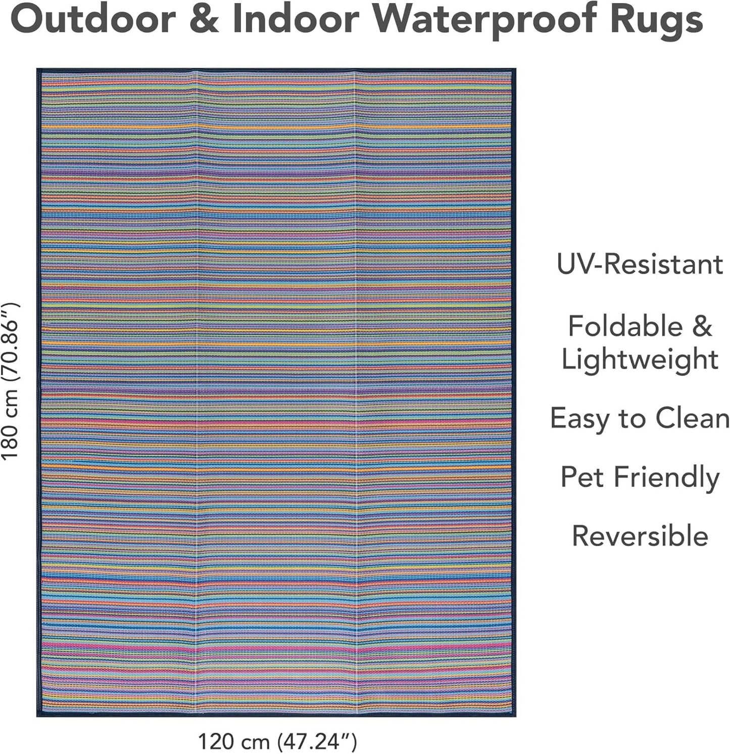 KZY LONDON Outdoor Rugs for Garden - Large Plastic Waterproof Mat 120x180 cm - Reversible Camping and Picnic Rugs - Perfect for Garden, Patio, Picnic, Decking - Stain And Water Resistant (Pink Blue)