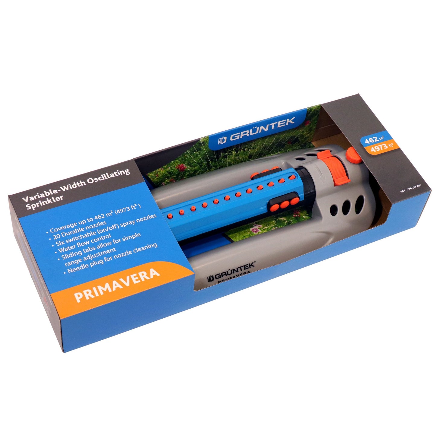 GRÜNTEK Oscillating Sprinkler up to 462 m2 with TURBO Motor. Rectangular lawn bar sprinkler for larges surfaces.