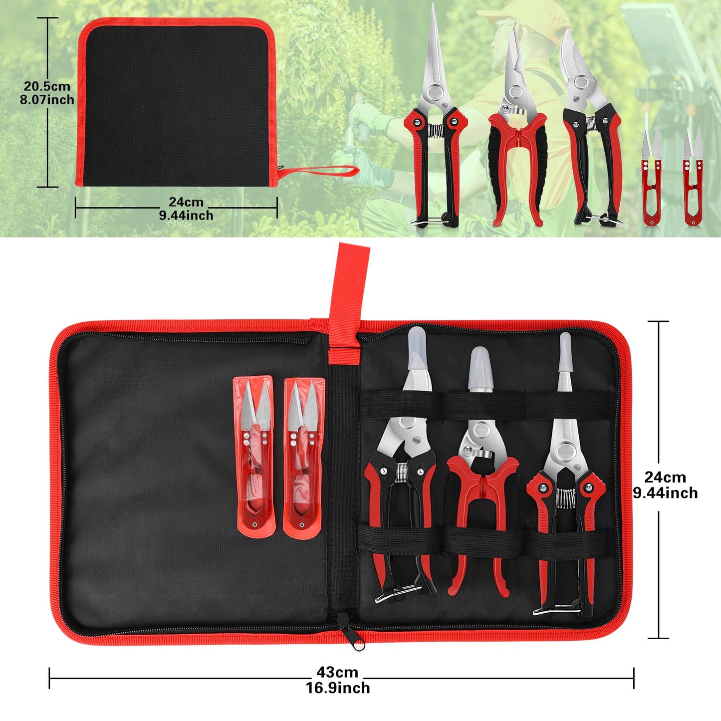 Chilymes Garden Secateurs, 5PCS Pruning Shears Set, Stainless Steel Sharp Blade, Professional Gardening Pruning Hand Tools Scissors Kit with Storage Bag