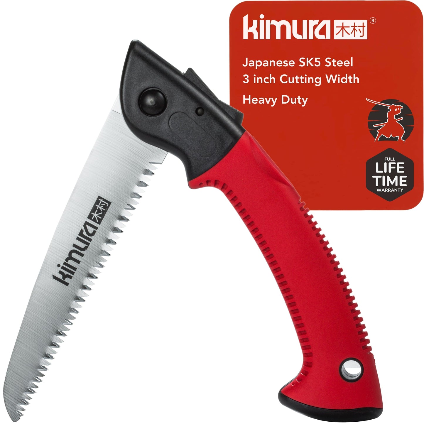 Kimura® Pro Folding Pruning Saw - Heavy Duty Premium Japanese SK5 Steel, Ergonomic Soft Non-Slip Handle, Lightweight Foldable Saw Ideal for Branches, Trimming, Camping, PVC, Hiking, Wood - 410mm