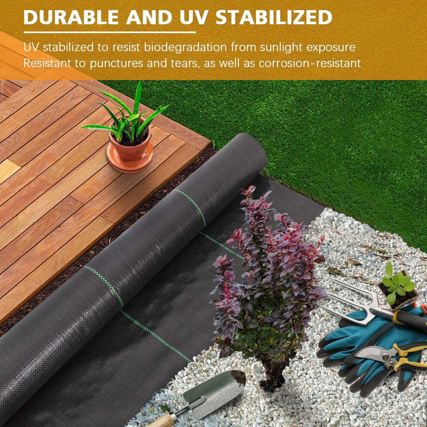 BEEWAY Weed Control Membrane 2m x 25m/Roll, Heavy Duty Weed Control Fabric 90gsm, UV Stabilised Weed Barrier Fabric/Ground Cover for Patios Garden Flower Beds Landscaping Artificial Grass