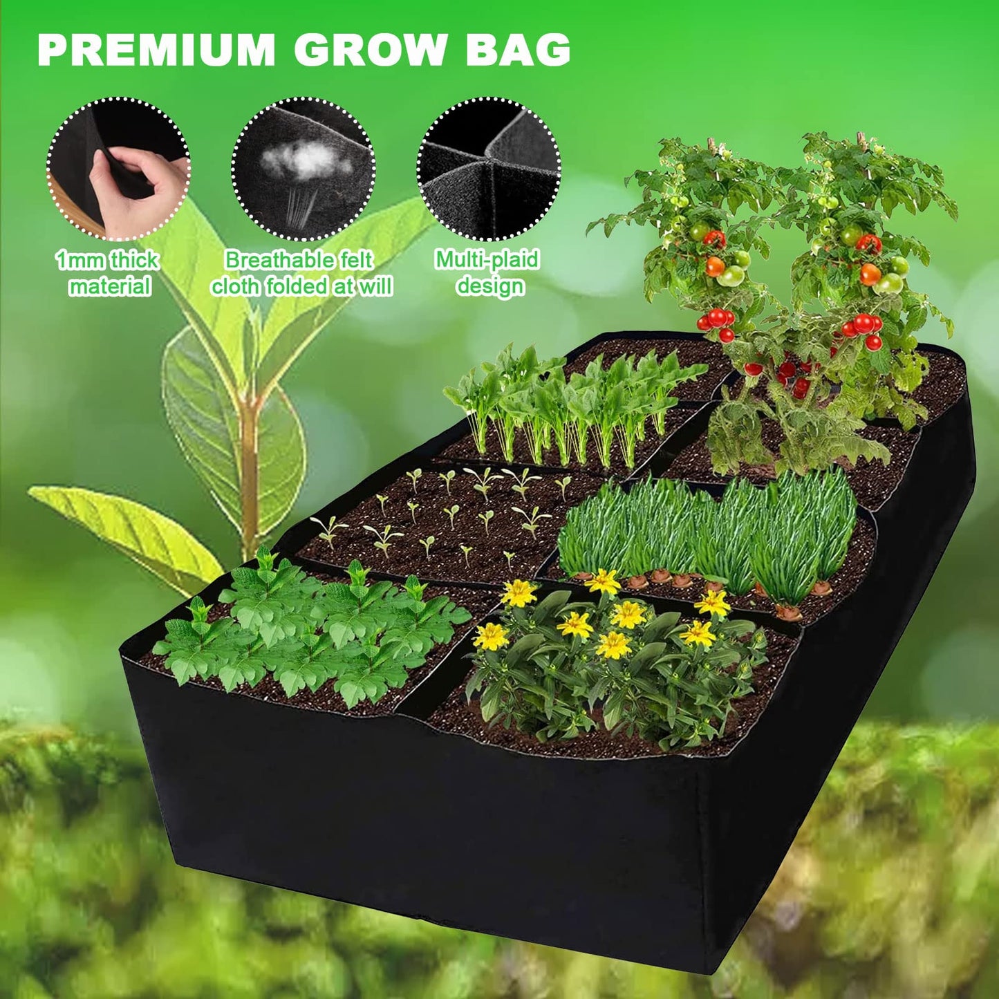 Fabric Raised Beds For Garden 6X3X1Ft, Plant Flower Grow Bag Extra Large Vegetable Planting Bags, Vegetable Planting Container 8 Grids Outdoor Garden Grow Bags For Vegetables Flowers Garden (01)