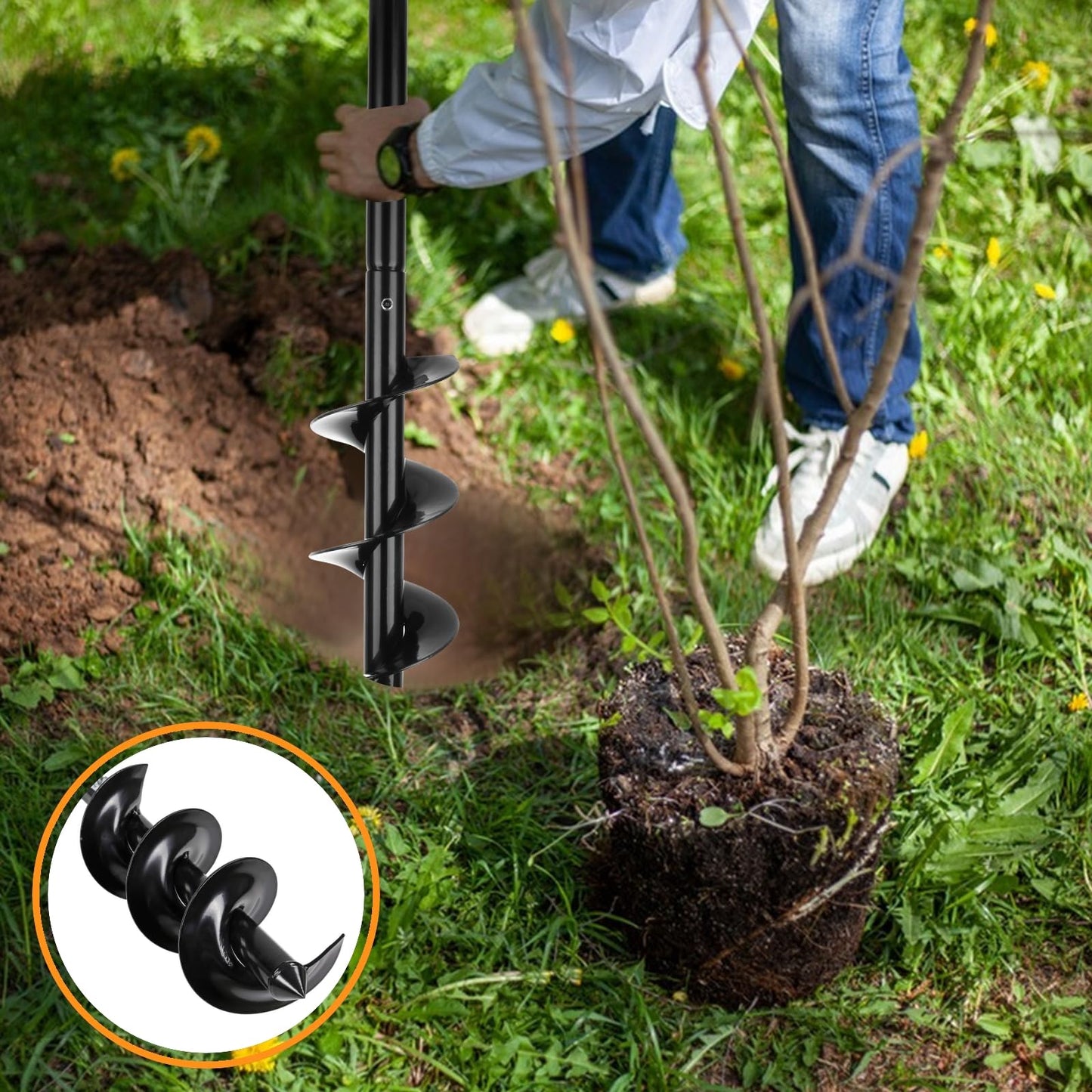 Fence Post Auger,Post Hole Digger Hand Drill, 10X60cmPost Hole Digger with Non-Slip Handle, Adjustable Post Hole Auger for Gardening Planting, Bulb Planting, Umbrella Hole, Mixing Fertilizer