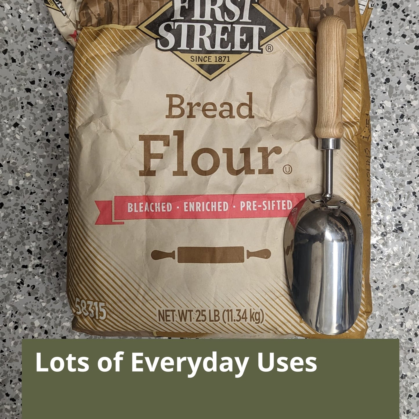 Giant 13.5” Stainless Steel Scoop with Long, Beautiful Wooden Handle. Perfect for Fertilizer and Compost in the Garden or use with Ice, Dry Goods, Pet Food or Feed. – By Truly Garden