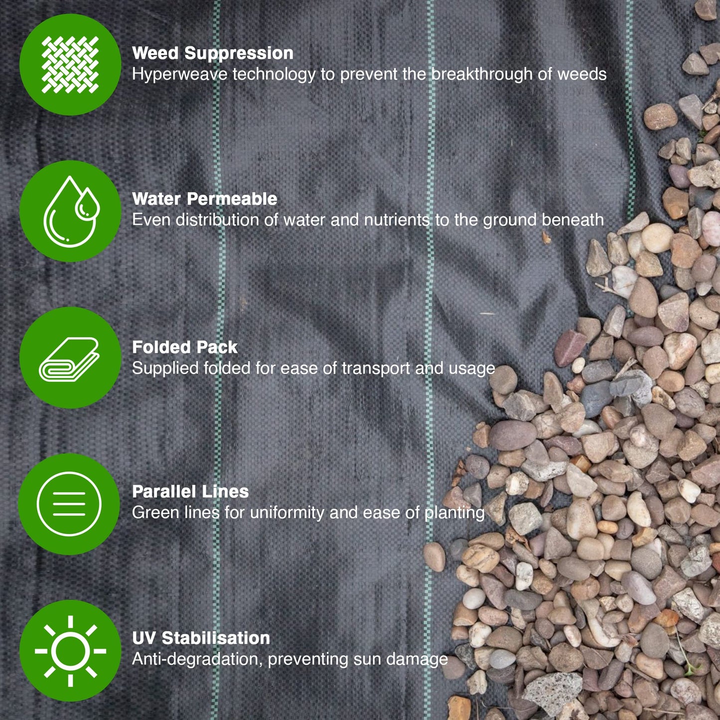 GroundMaster 5m x 10m Heavy-Duty Weed Control Membrane Woven Polypropylene Ground Cover Fabric for Gardens, Landscaping, Driveways and Patios - Easy Install Weed Membrane with Water Permeable Barrier