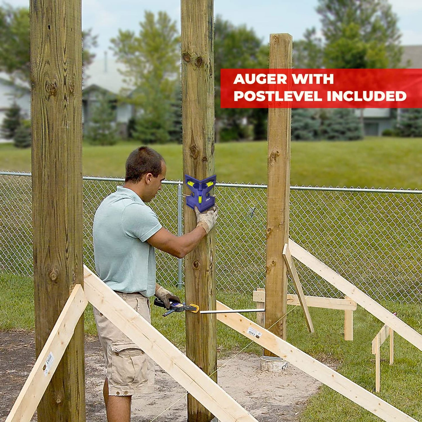 BU-KO 52CC 2Stroke Petrol Earth Auger Fence Post Ground Hole Borrer Digger 3HP V-Type | 3 Drill Bits Diameter (100,150,200mm), Safety Gear, Post Level & Extension