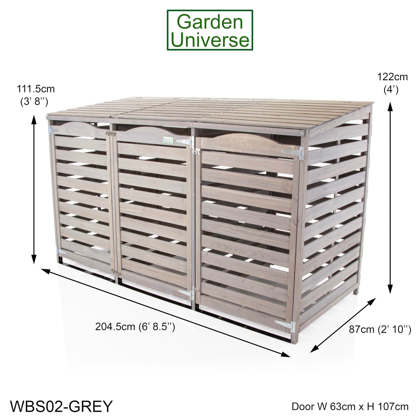 Wheelie Bin Storage Unit Triple Three Bins Garden Universe Outdoor 3 Wheelie Bin Storage In Grey WBS02-GREY