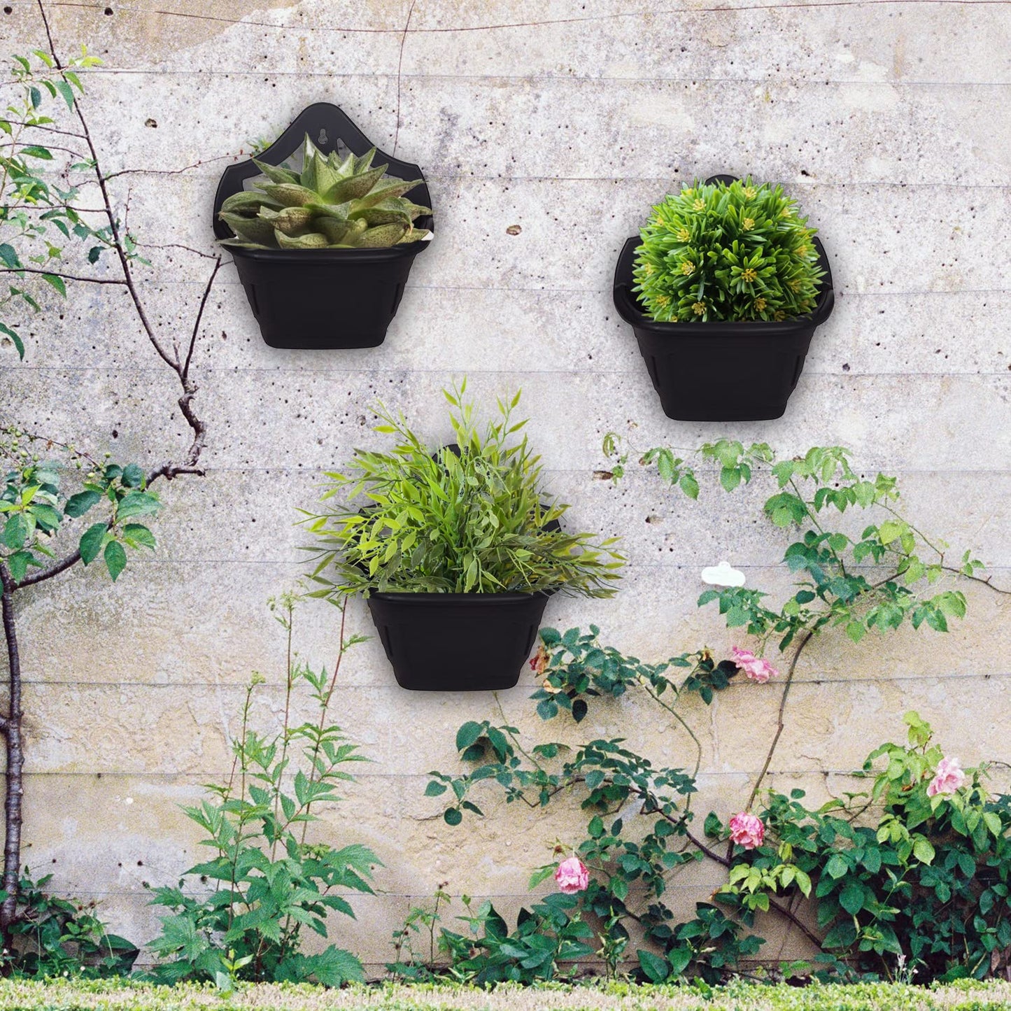 ACCURATE 31cm Venetian Wall Planter | 3Pk Wall Plnater | Ideal for Indoor and outdoor decorative - Black