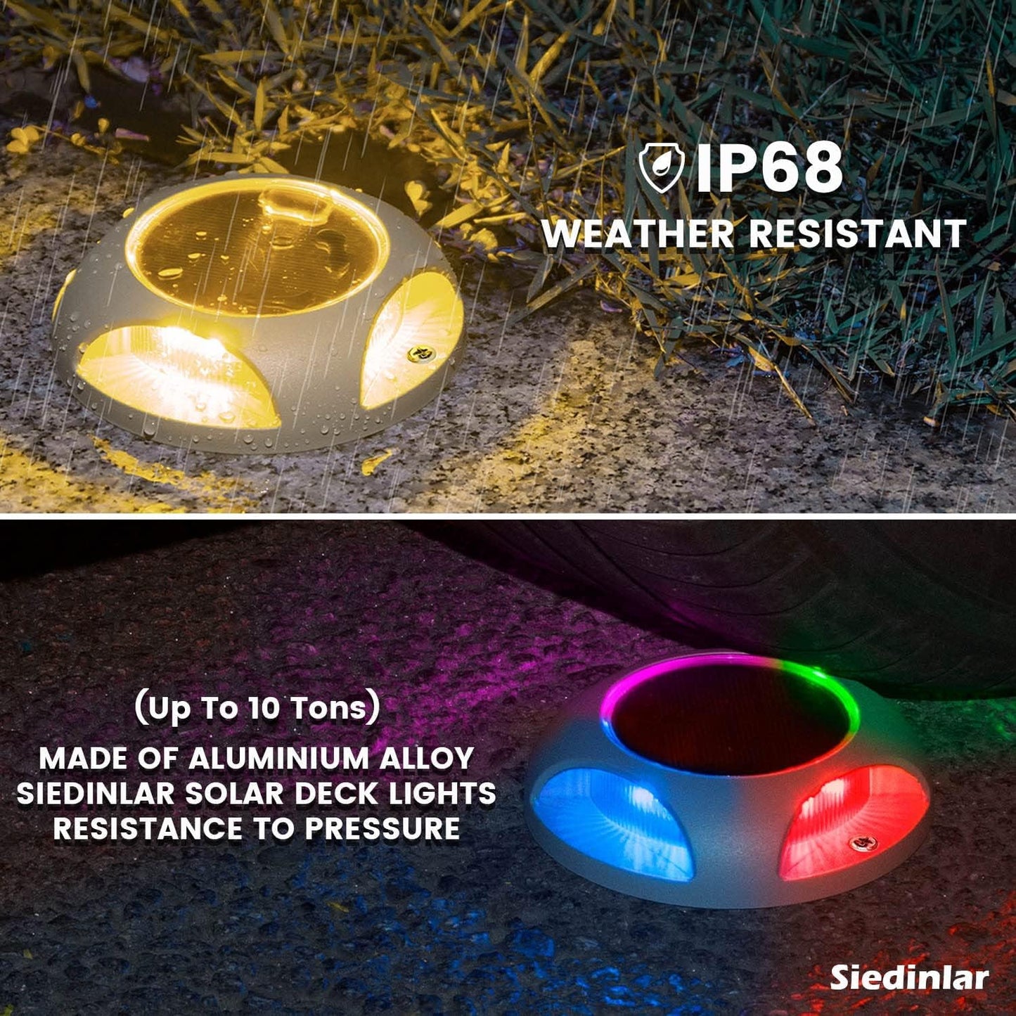 Siedinlar Solar Deck Lights Outdoor Solar Powered Decking Lights Waterproof Solar Ground Lights Solar Lights Outdoor Garden for Pathway Driveway Step Dock 4 Pack (Warm White/RGB Changing)