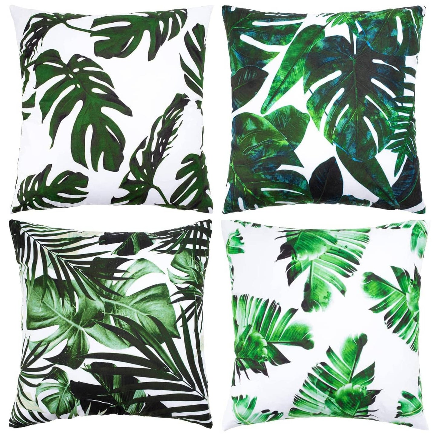 Set of 4 Cushion Covers 18x18 Inch, Waterproof Outdoor Cushion Covers, Tropical Leaves Pillow Cases, 45 x 45cm Decorative Thorw Pillow Covers, Sofa Pillowcases for Bedroom Office Car Home Decor