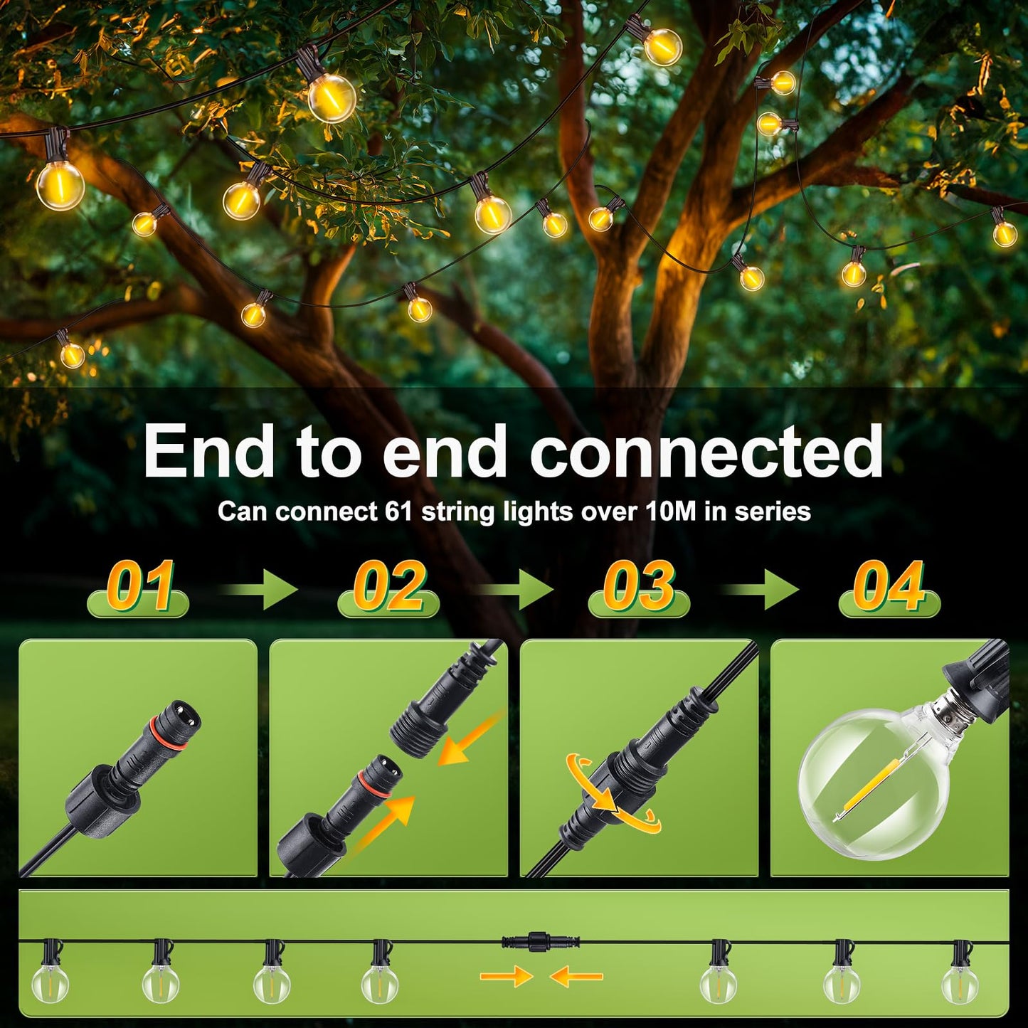 Outdoor-Lights-Garden-Mains-Powered-String-Festoon-Light LED Outside Lighting Waterproof Plug Bulb 10M Patio Gazebo Party Pergola Festival Indoor Backyard Terrace Porch Yard Wedding Connectable G40