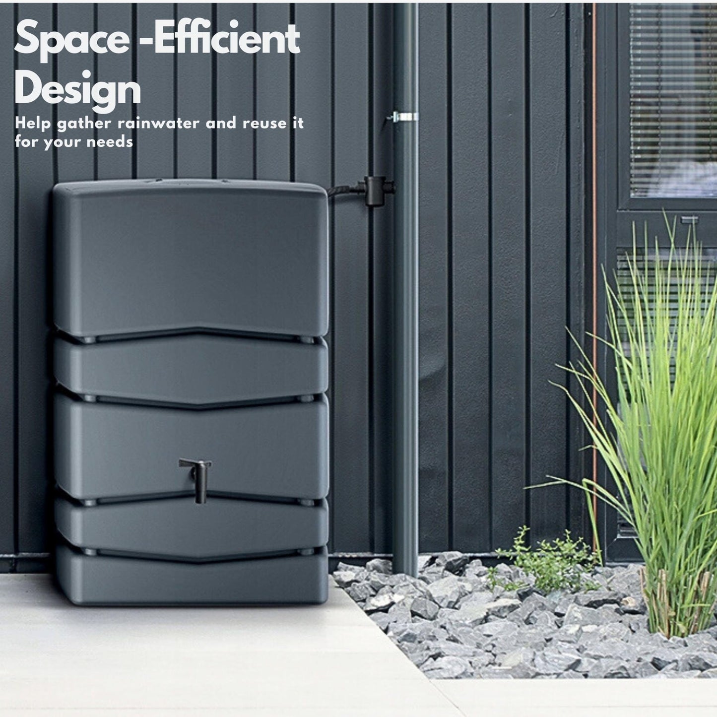 Water Butt with Tap - Modern Tower Shaped- Grey 350L - Ideal for Gardens and Terraces, Saves Water and Promotes Plant Growth