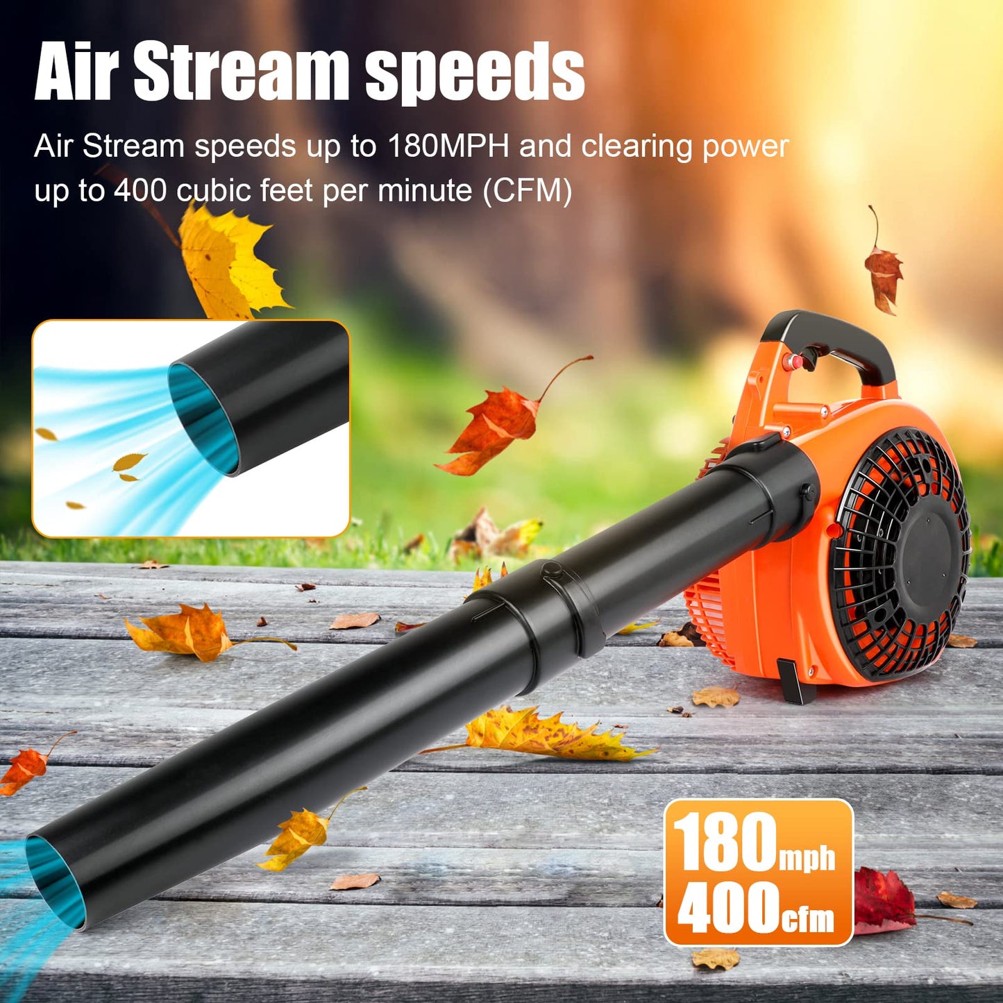 ASUNCELL Petrol Backpack Leaf Blower Fuel Leaf Blower Cordless Garden Blowers Handheld Engine Blower up to 270 Km/h airflow speed with Padded Support Straps and Detachable Tubes for Patios, Gardens