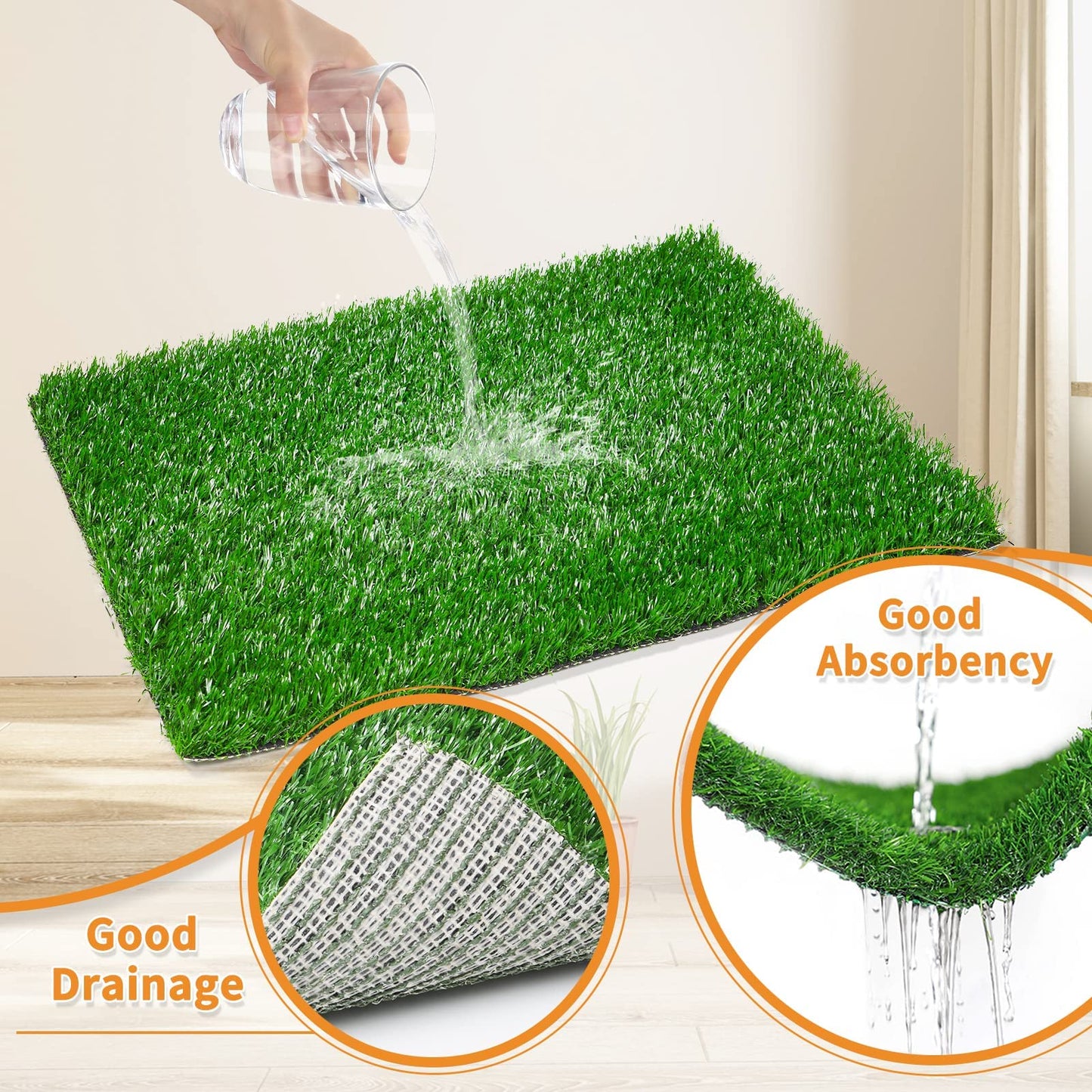 PICK FOR LIFE Puppy Potty Pad Grass Mat, Dog Grass Pee Pads, Artificial Turf Pet Grass Mat Replacement for Puppy Potty Trainer Indoor/Outdoor Use - Set of 2 (51 x 63 cm)