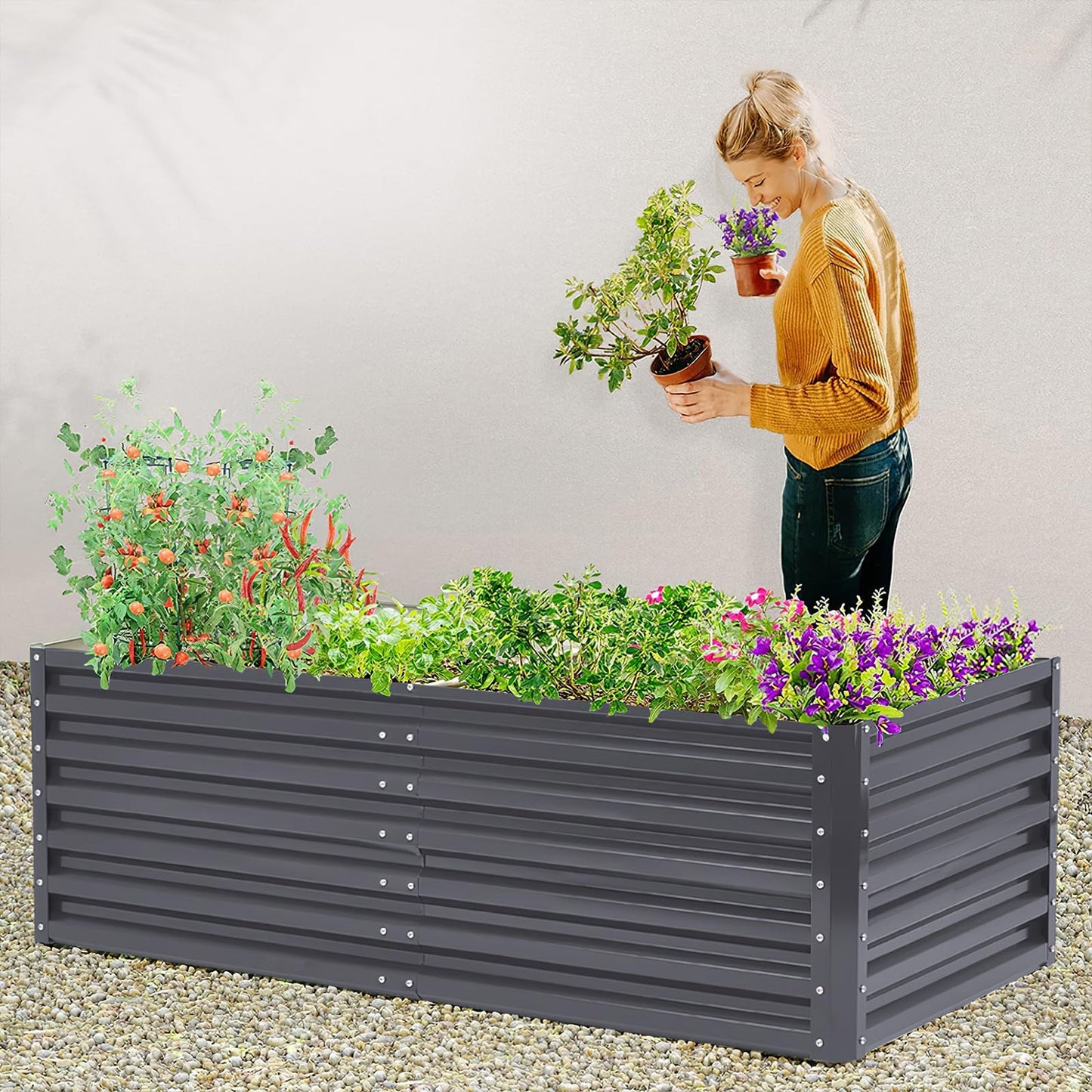 DKIEI 180x90x57cm Metal Raised Beds for Garden Vegetables, 923L Raised Planters Outdoor Large, Galvanised Raised Garden Planter Box Kit Bottomless Raised Bed for Flowers Herbs Fruit Growing, Grey