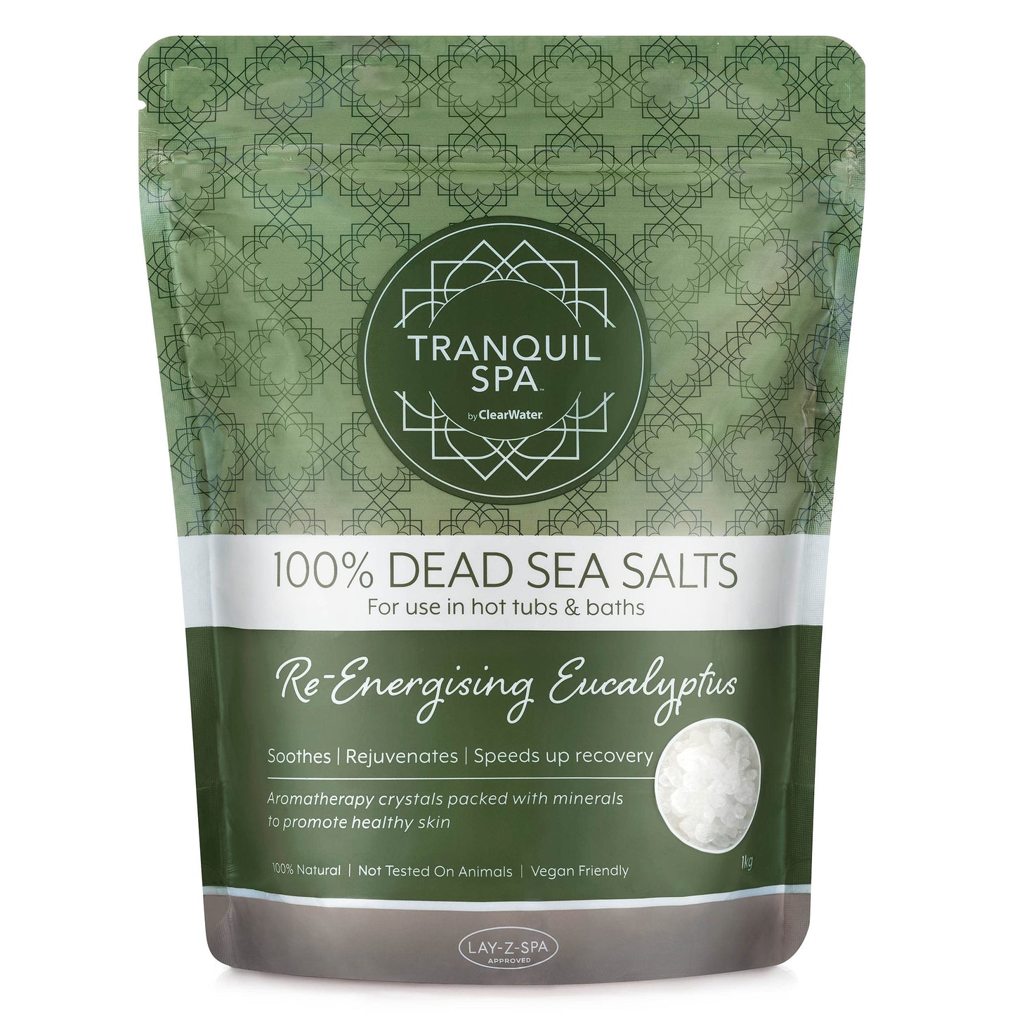 Clearwater Tranquil Spa 100% Dead Sea Salt 1KG, Bath and Hot Tub Salts, Hot Tub Fragrance, Natural Minerals, Re-Energising Eucalyptus