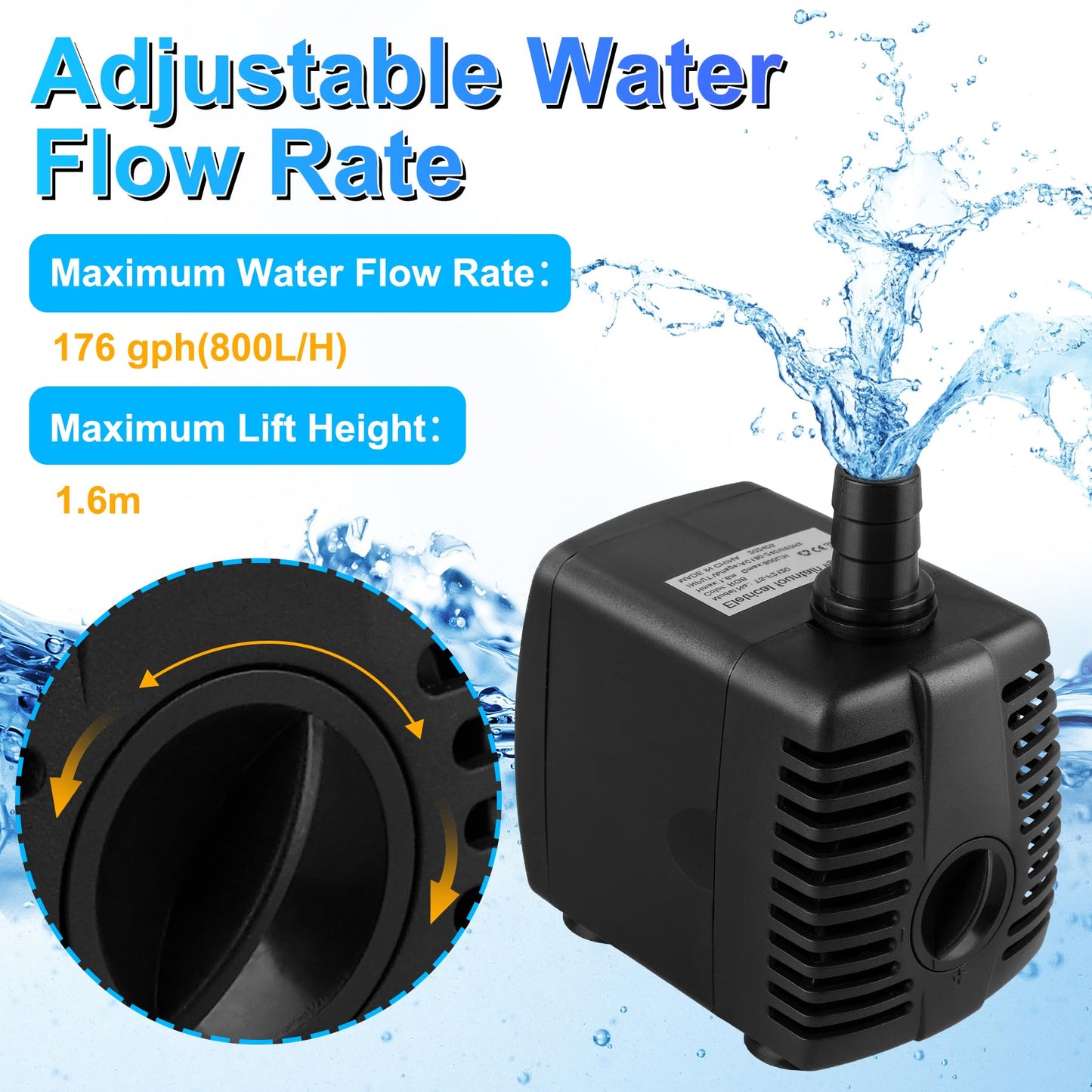 NATPOW Mini Submersible Water Pump, 800L/H Fountain Pump with 3 Colorful LED Lights, Pond Pumps with Mushroom and Blossom Spray Head for Aquarium Fish Tank, Outdoor Fountain, Water Feature
