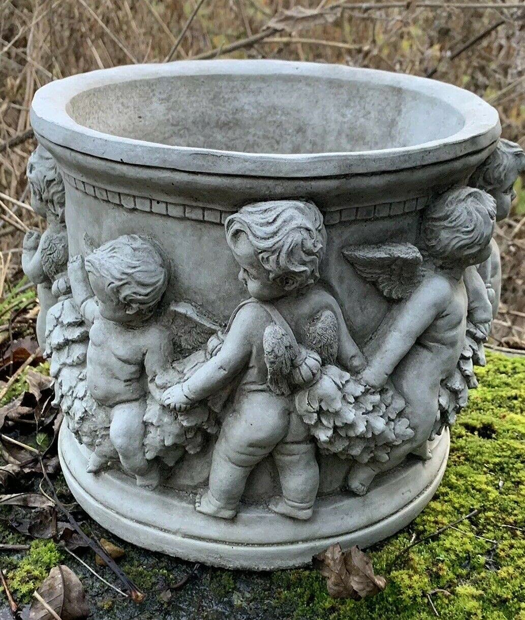 J and L Stone Ornaments STONE GARDEN CHERUB PLANT POT, ROMAN PLANTER ORNAMENT DETAILED GIFT