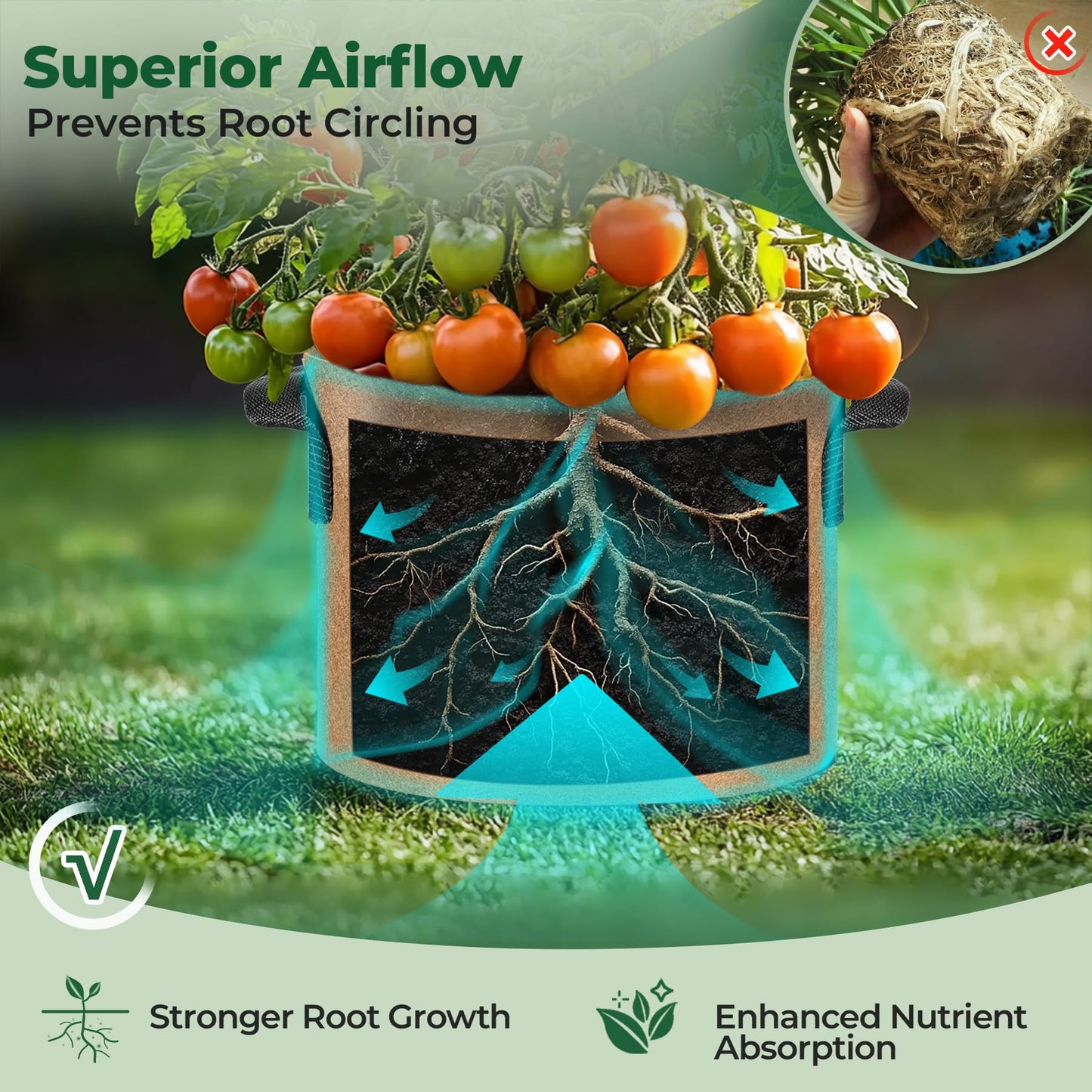 T4U 5-Pack 15 Gallon Fabric Plant Grow Bags, Heavy Duty Smart Growing Bag with Handle, Thickened Breathable Nonwoven Growbag Planter, Large Fabric Pots for Potato Tomato Vegetable Bonsai Tree Outdoor