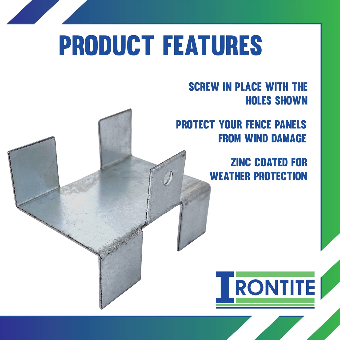 IRONTITE® Pack of 4 Gravel Board Clips, Screw in Fence Panel Clips to Help Keep Your Panels Secure by Screwing to Your Gravel Boards (BZP)