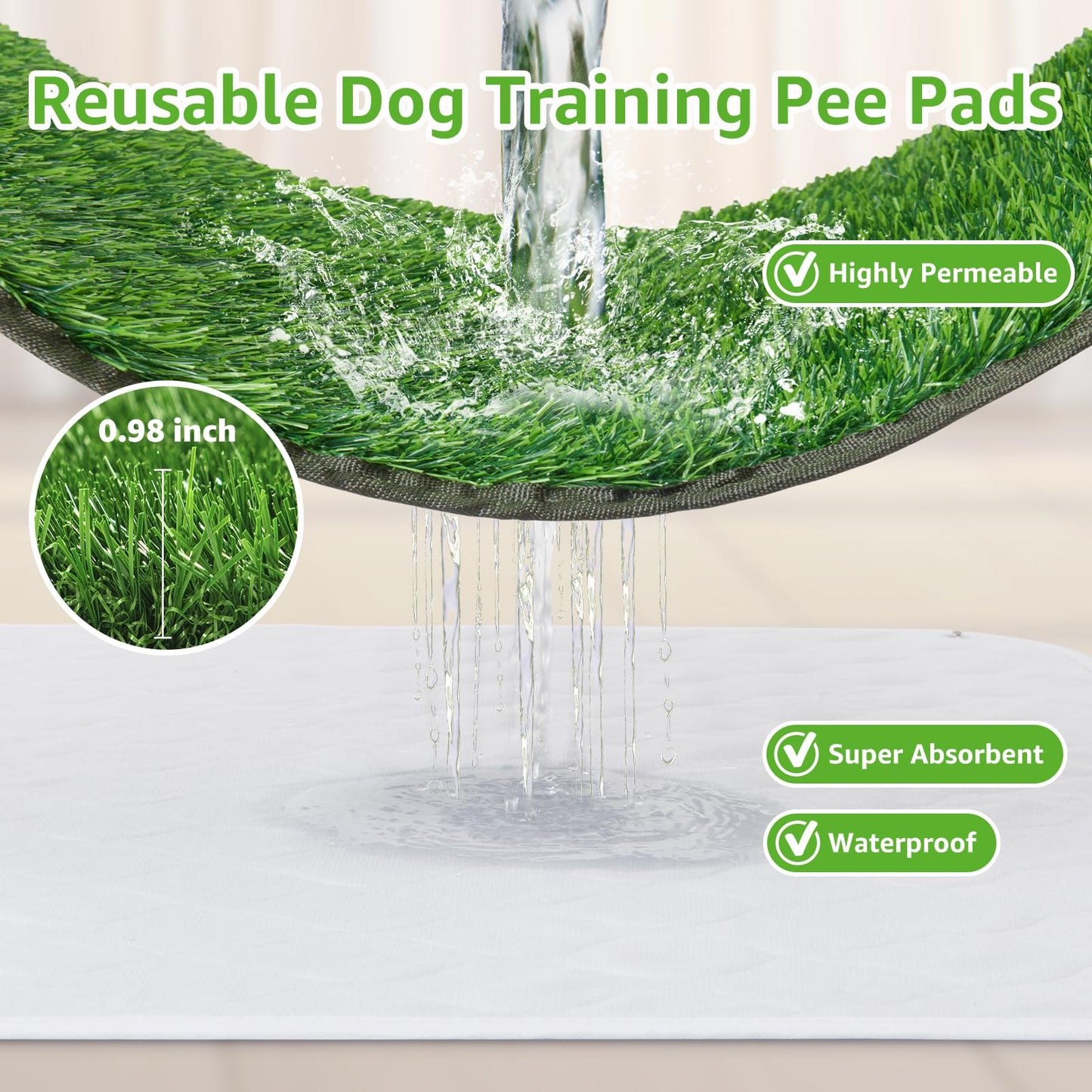 Artificial Grass for Dogs with Reusable Puppy Pad, Dog Toilet Grass Mat Potty Training Grass Pads for Dogs Washable Puppy Grass Reusable Puppy Pads Dog Grass Pee Pad (46x71cm)